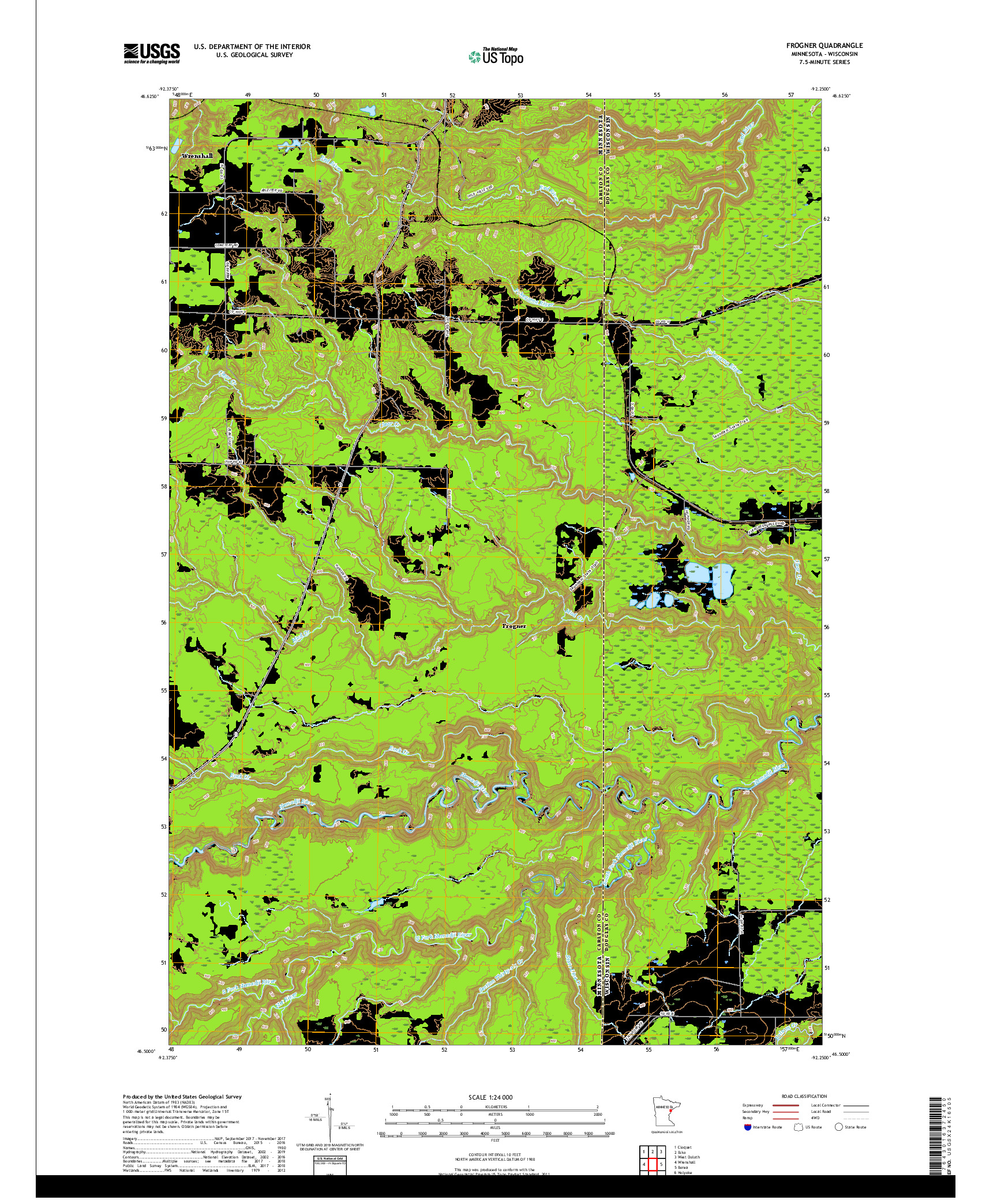 USGS US TOPO 7.5-MINUTE MAP FOR FROGNER, MN,WI 2019