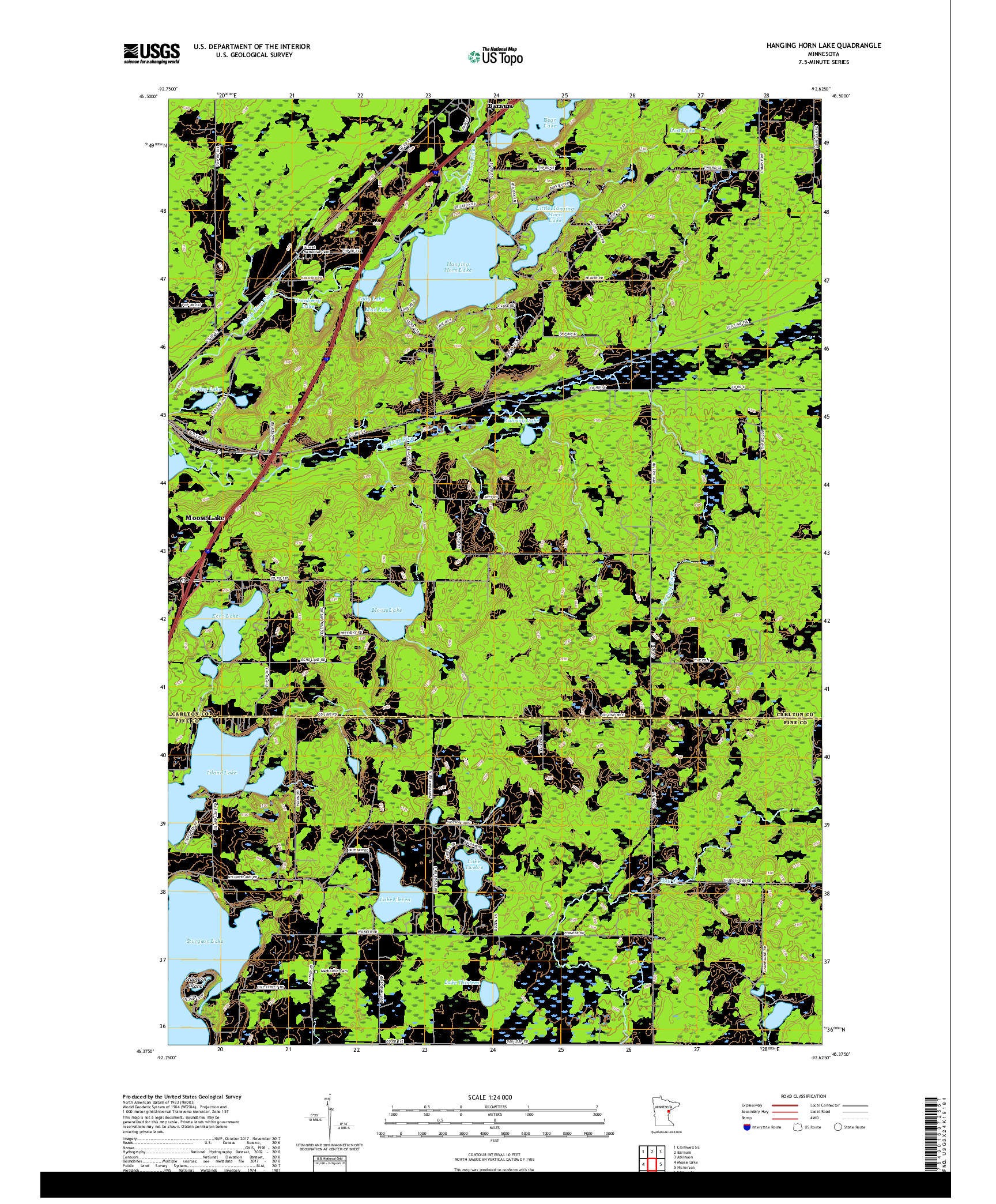USGS US TOPO 7.5-MINUTE MAP FOR HANGING HORN LAKE, MN 2019