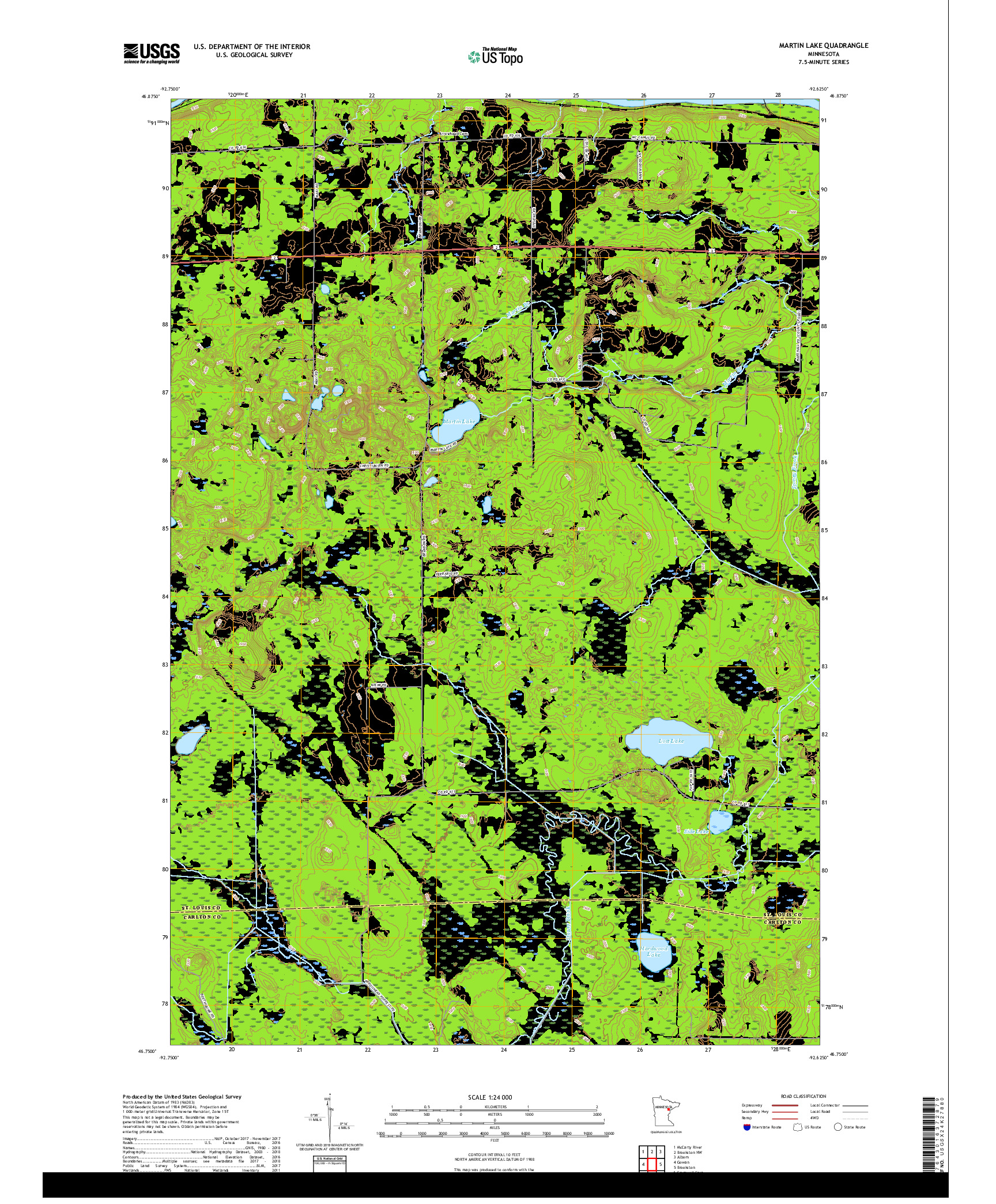 USGS US TOPO 7.5-MINUTE MAP FOR MARTIN LAKE, MN 2019
