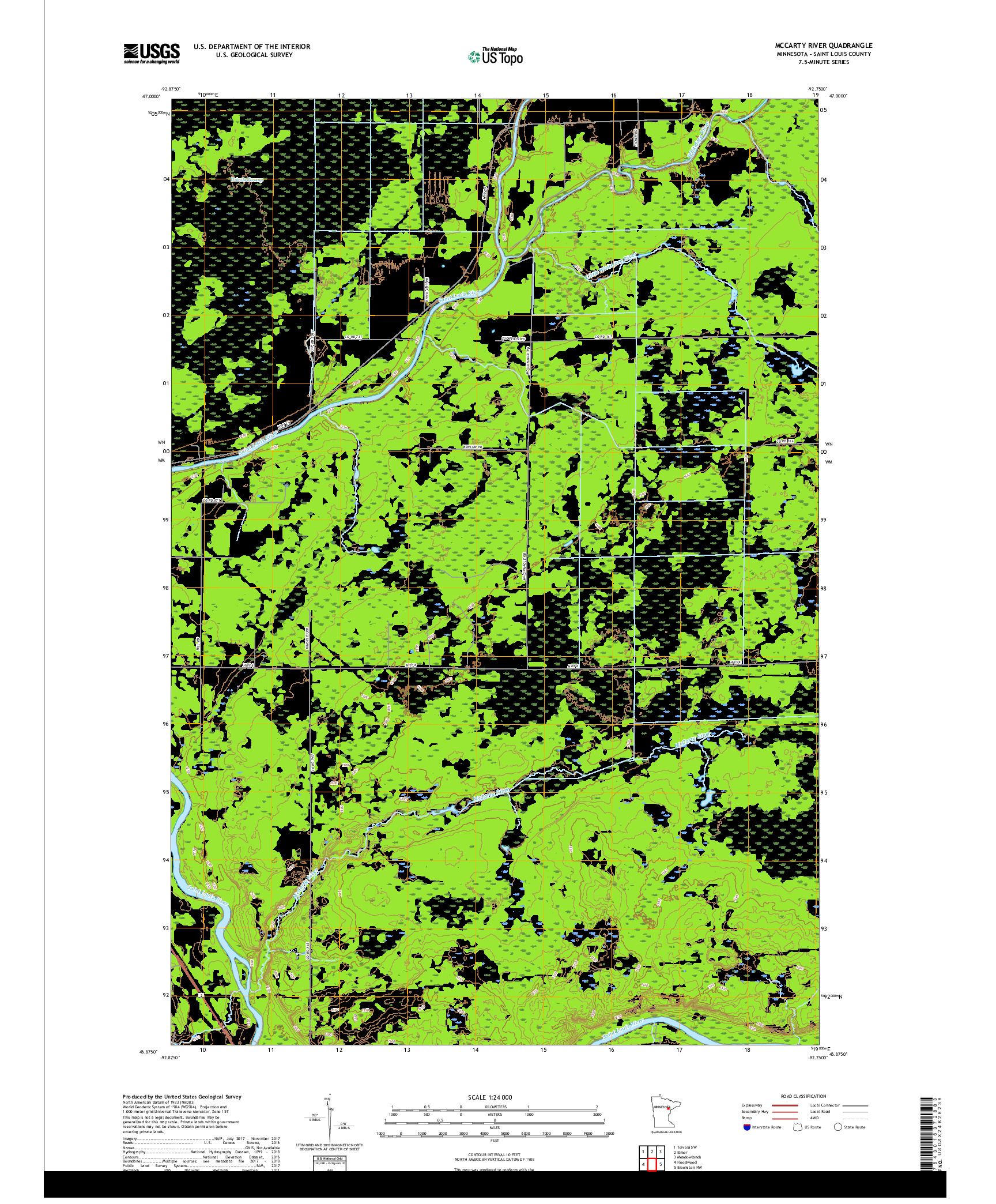 USGS US TOPO 7.5-MINUTE MAP FOR MCCARTY RIVER, MN 2019