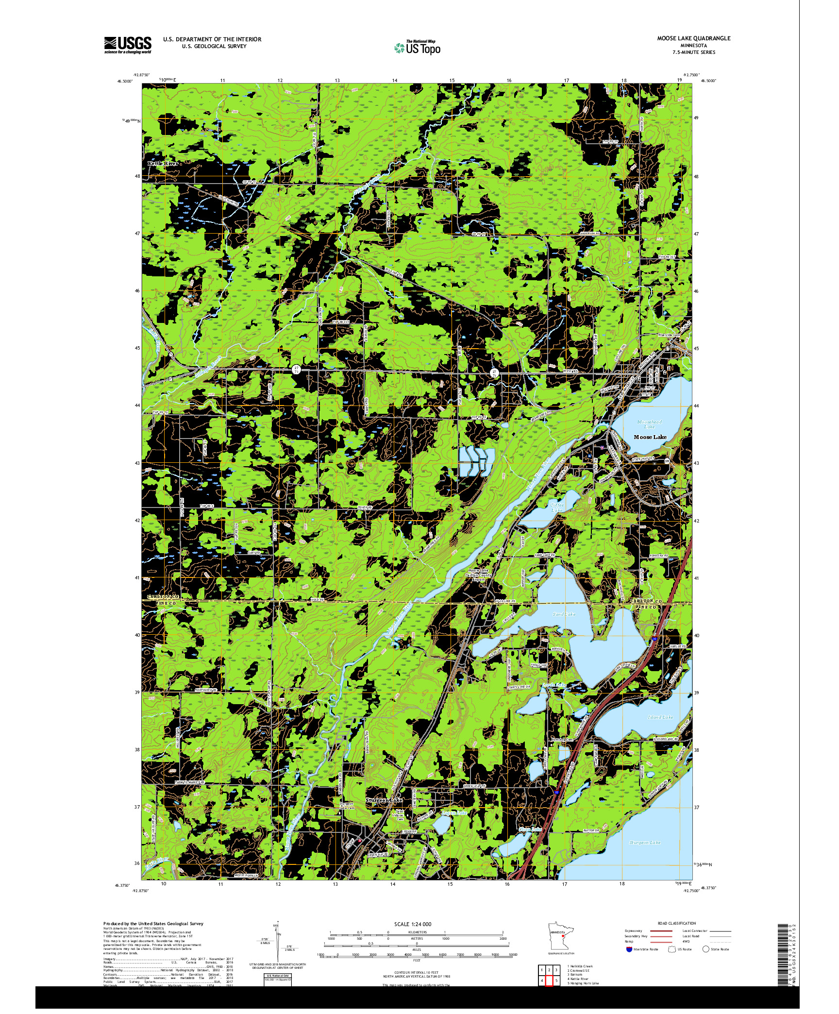 USGS US TOPO 7.5-MINUTE MAP FOR MOOSE LAKE, MN 2019