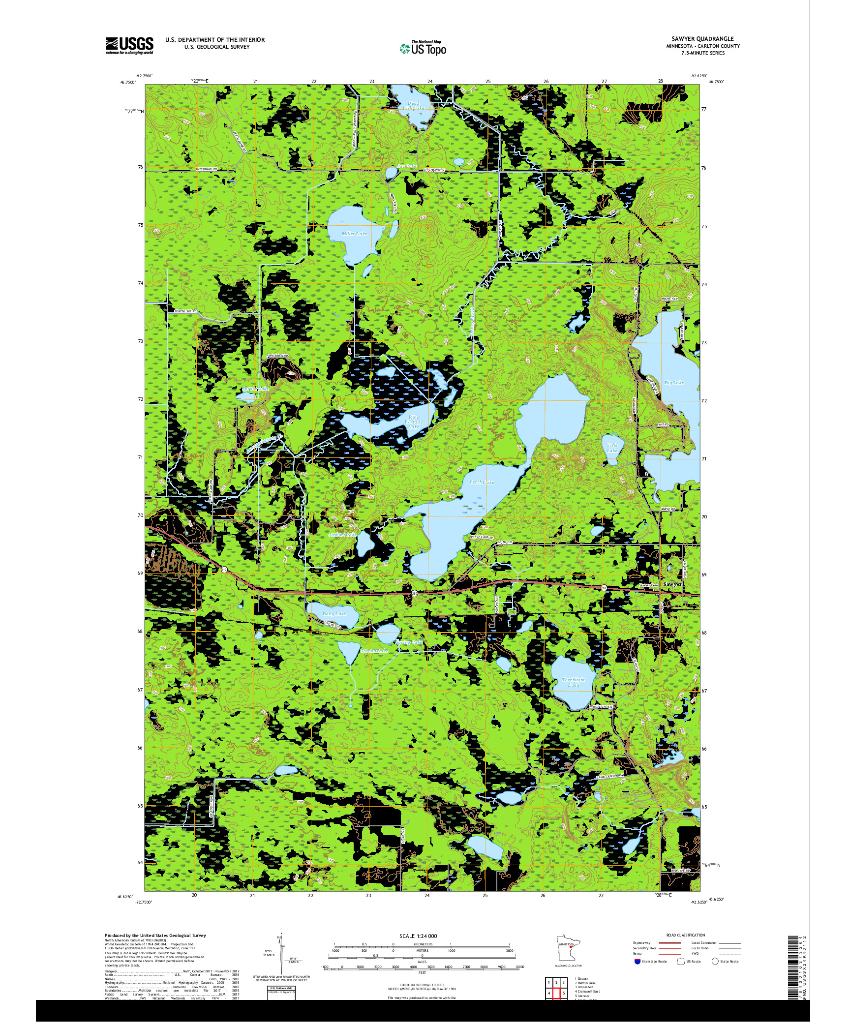 USGS US TOPO 7.5-MINUTE MAP FOR SAWYER, MN 2019