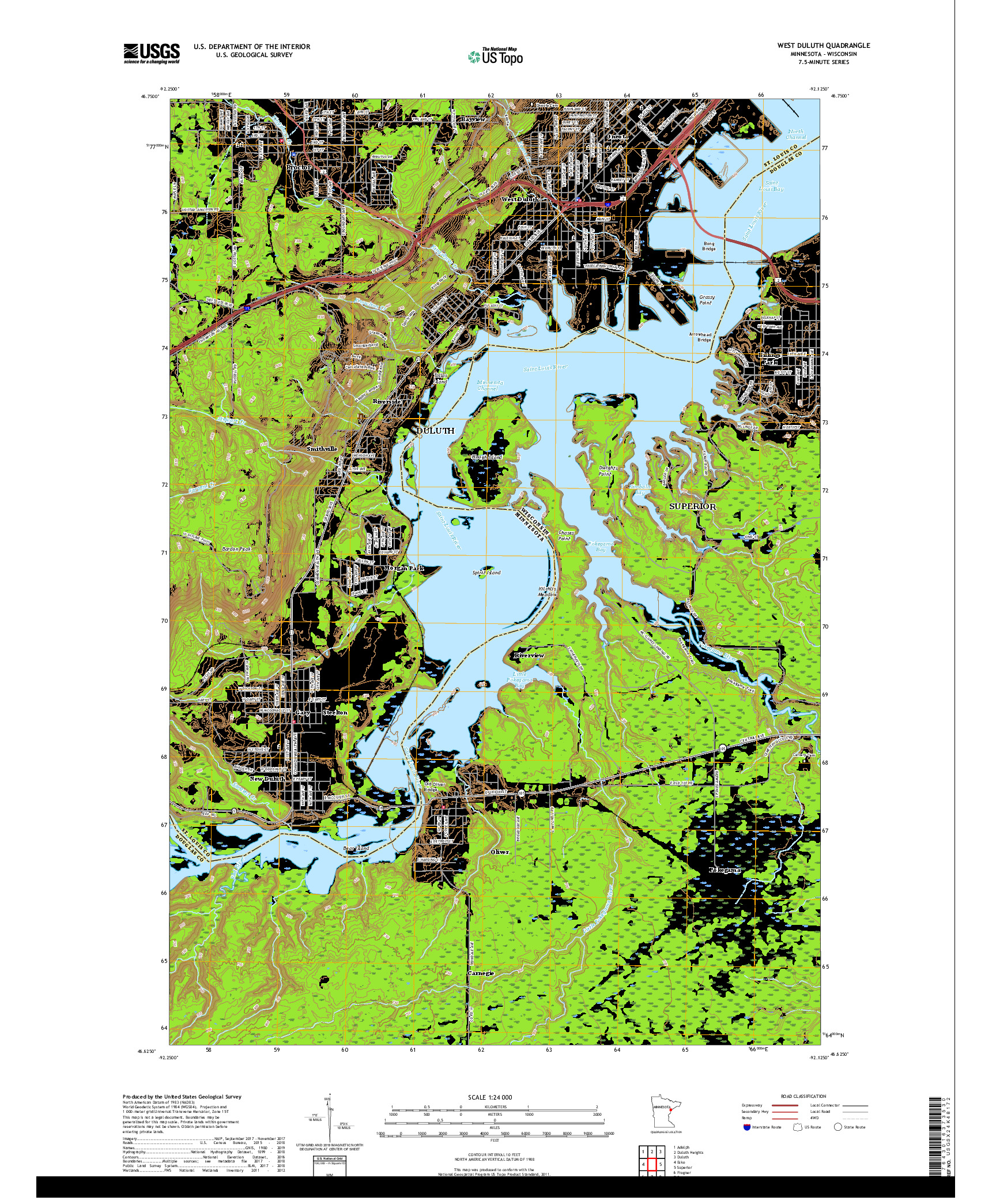 USGS US TOPO 7.5-MINUTE MAP FOR WEST DULUTH, MN,WI 2019