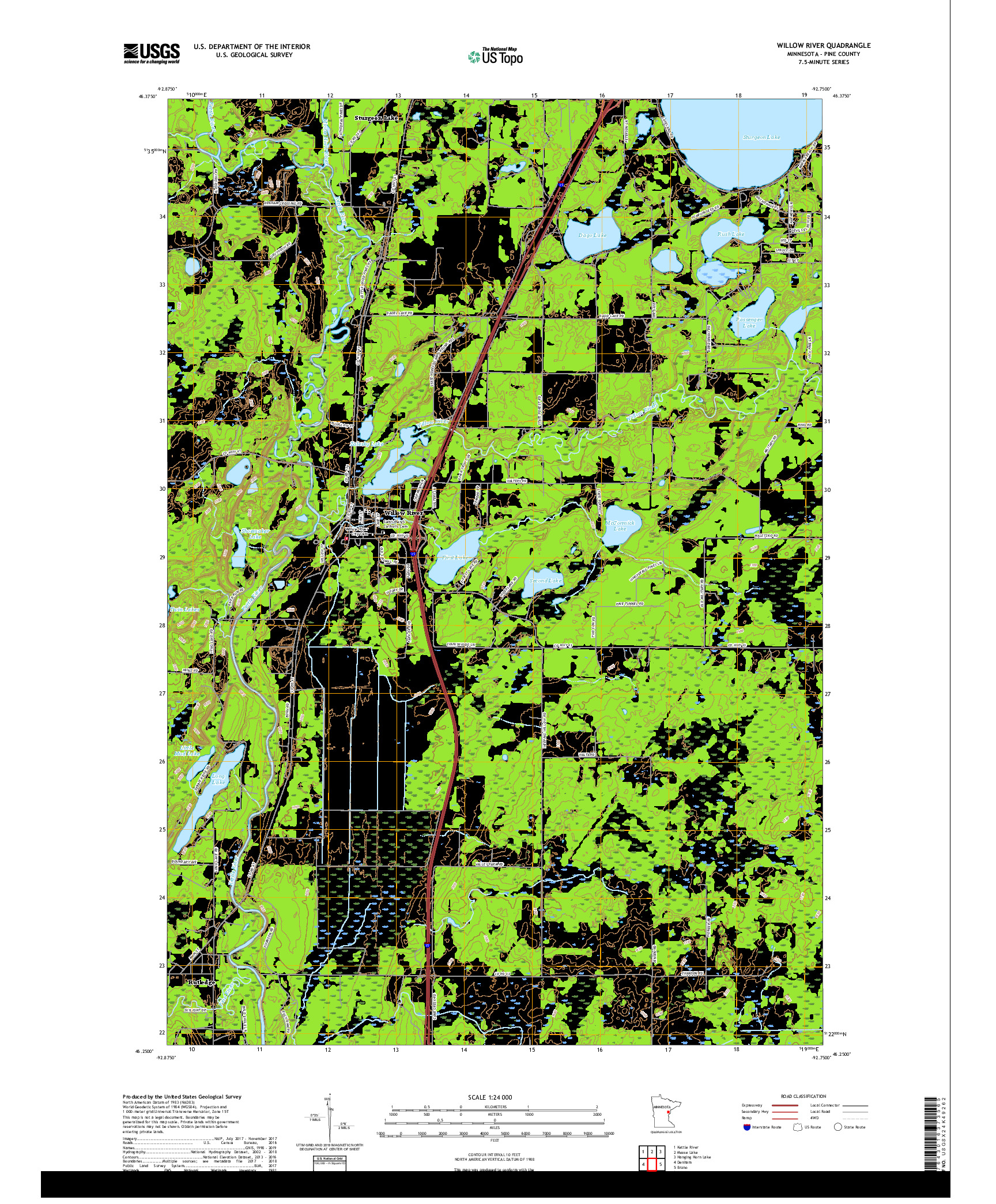 USGS US TOPO 7.5-MINUTE MAP FOR WILLOW RIVER, MN 2019