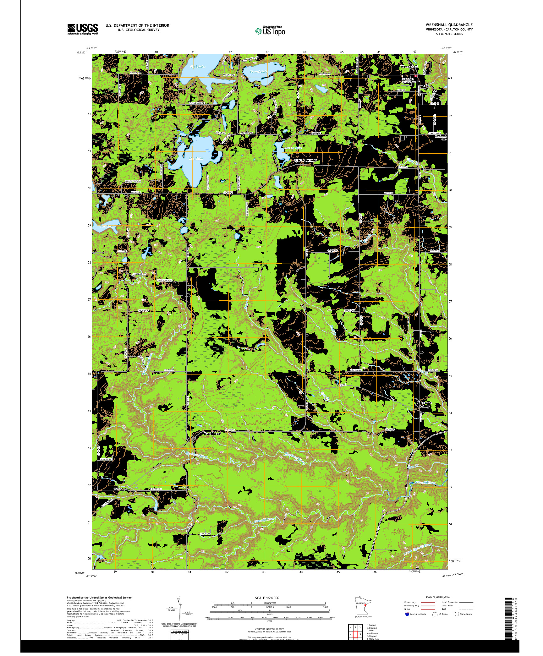 USGS US TOPO 7.5-MINUTE MAP FOR WRENSHALL, MN 2019