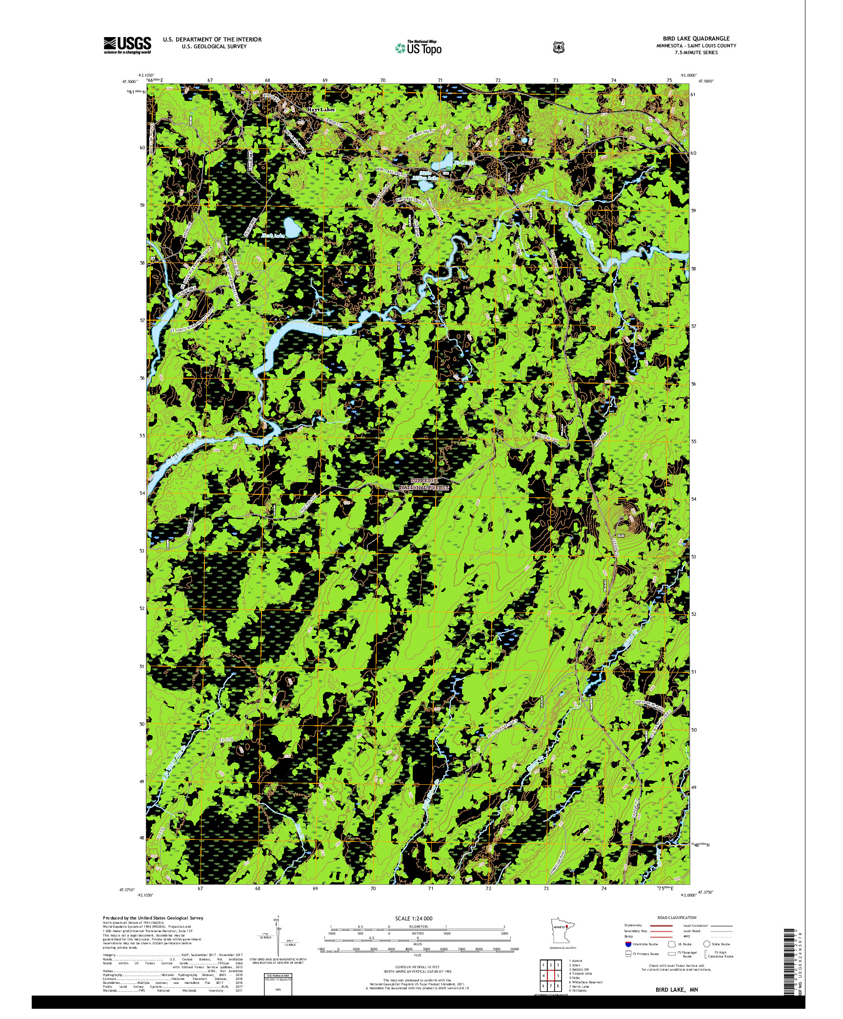 USGS US TOPO 7.5-MINUTE MAP FOR BIRD LAKE, MN 2019