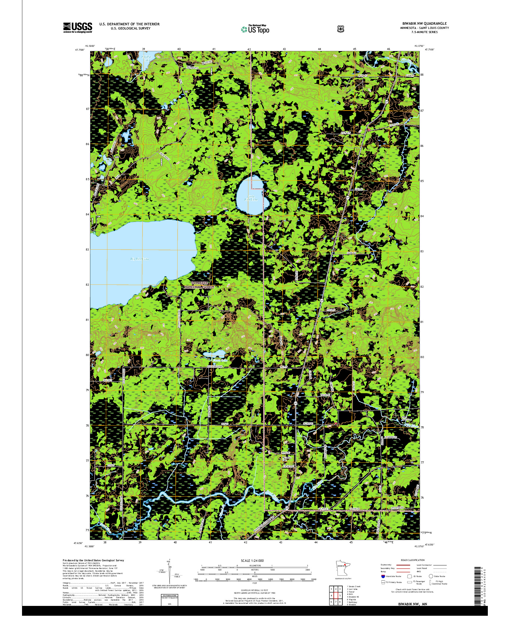 USGS US TOPO 7.5-MINUTE MAP FOR BIWABIK NW, MN 2019