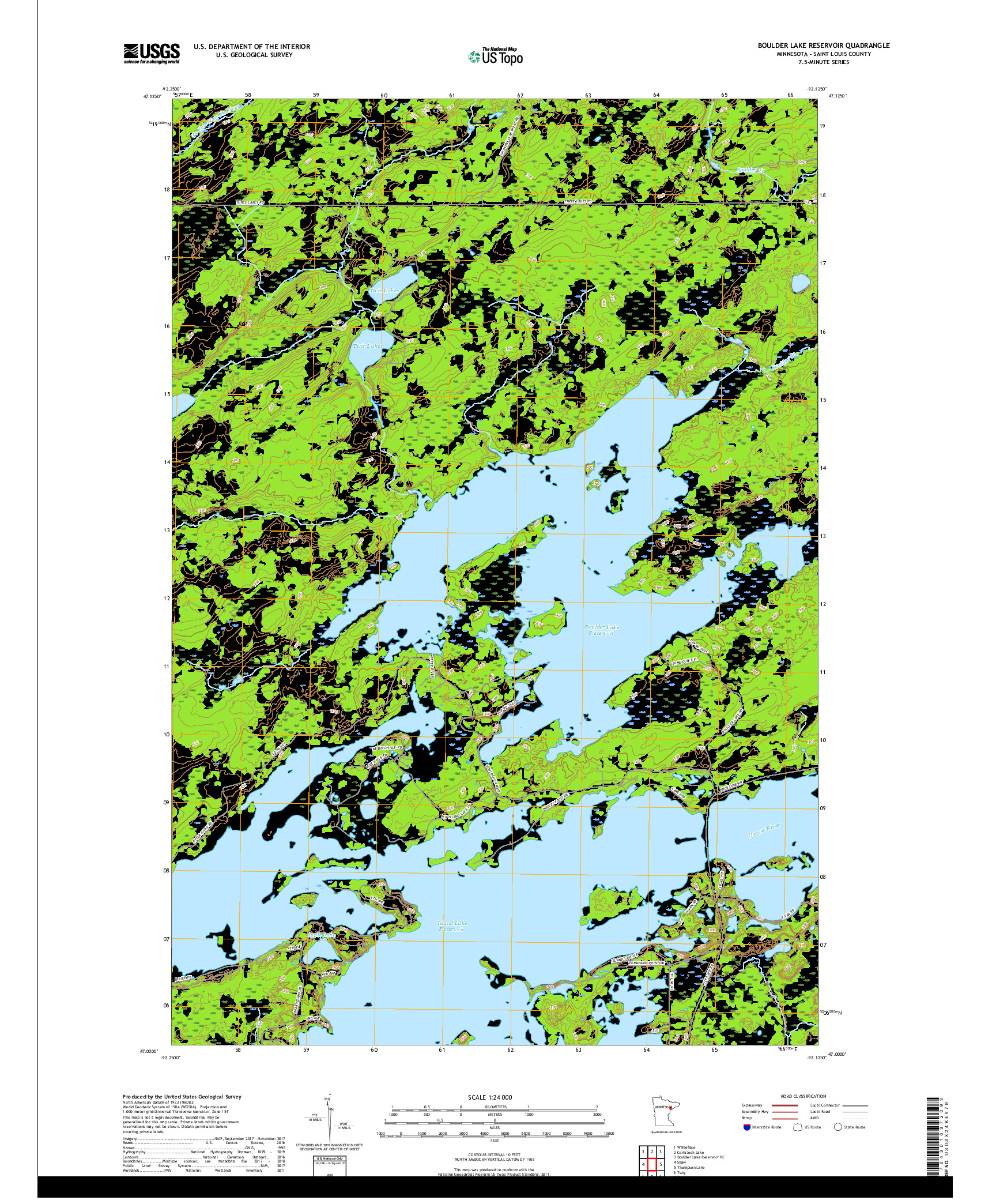 USGS US TOPO 7.5-MINUTE MAP FOR BOULDER LAKE RESERVOIR, MN 2019