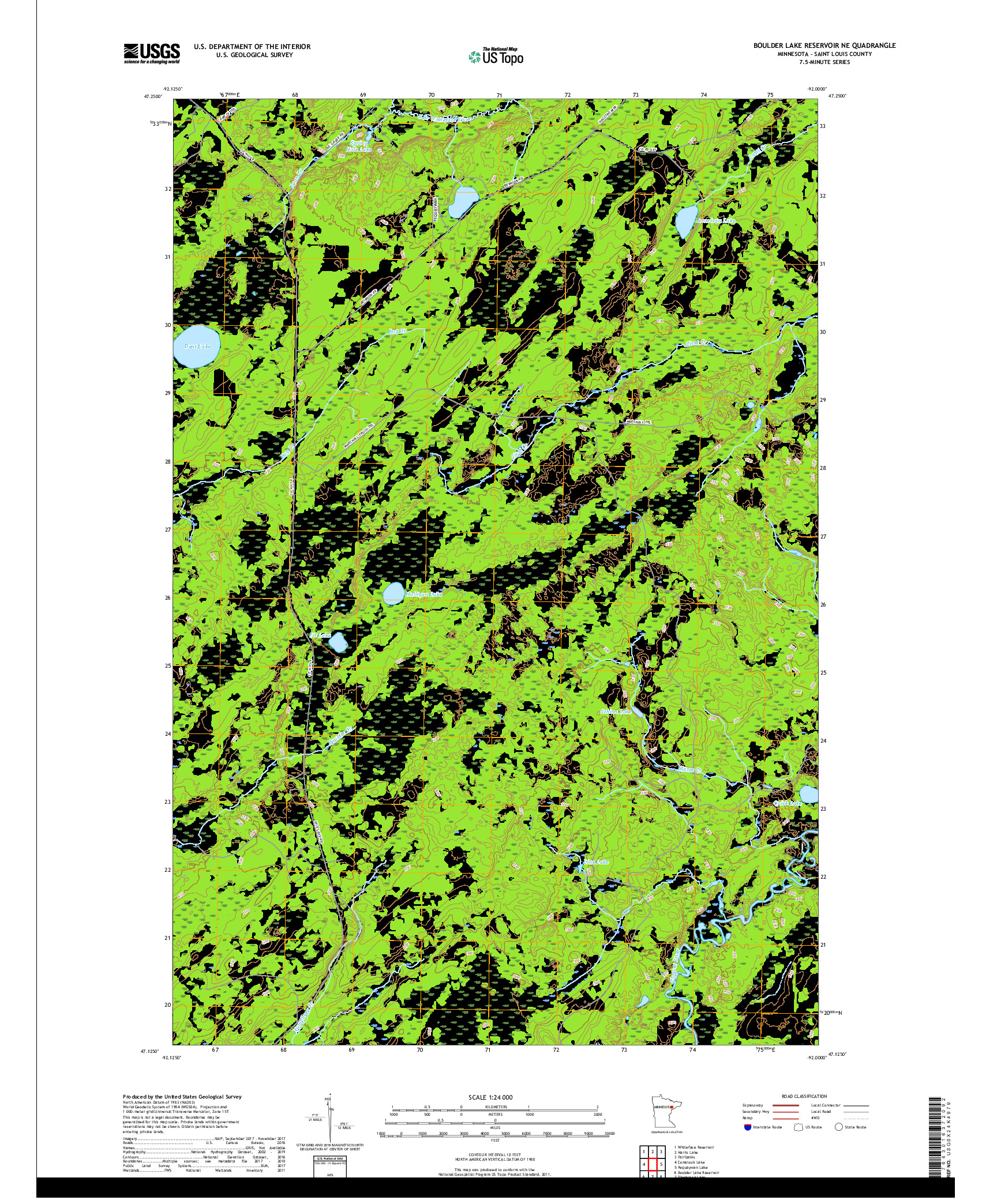 USGS US TOPO 7.5-MINUTE MAP FOR BOULDER LAKE RESERVOIR NE, MN 2019