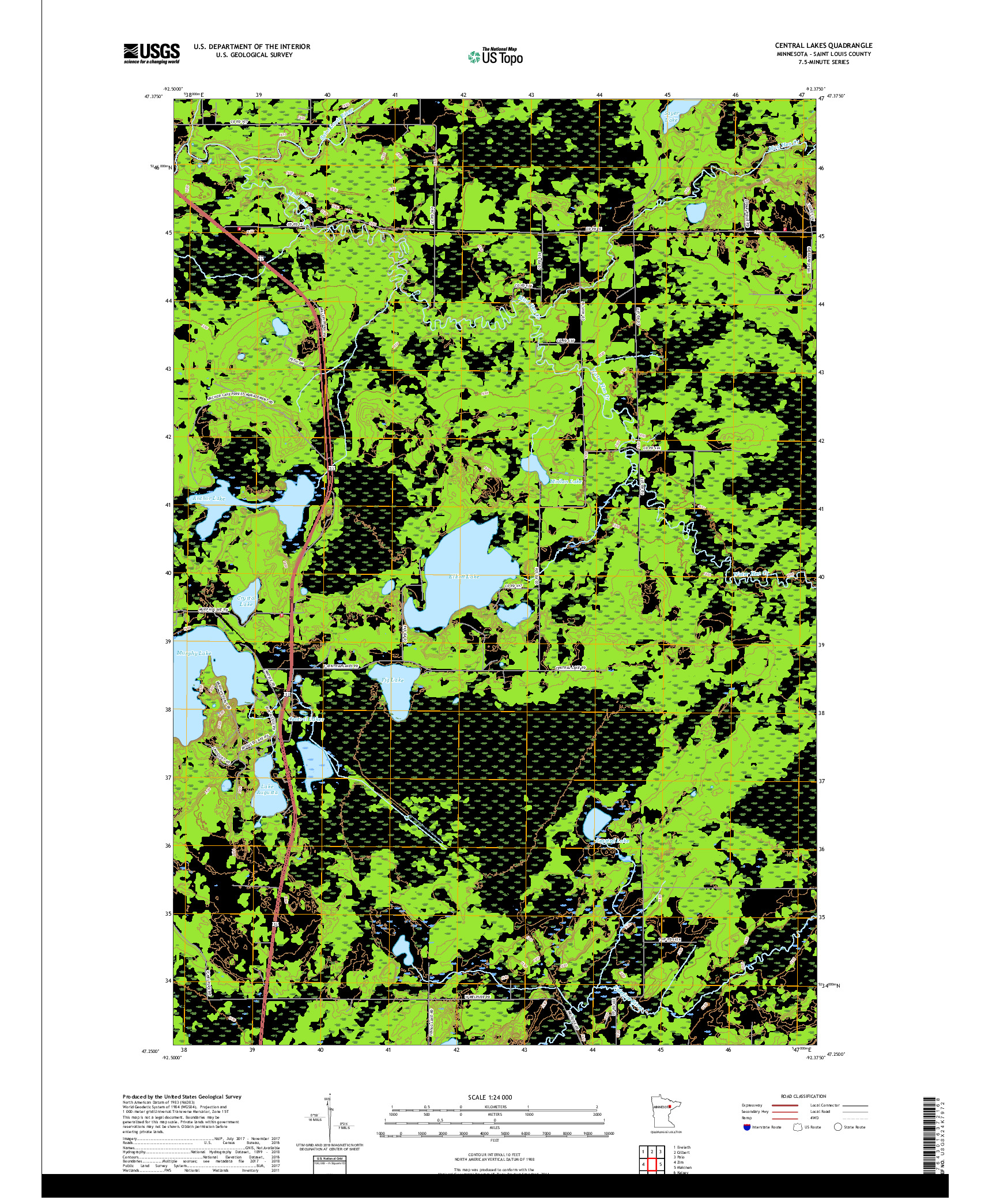 USGS US TOPO 7.5-MINUTE MAP FOR CENTRAL LAKES, MN 2019