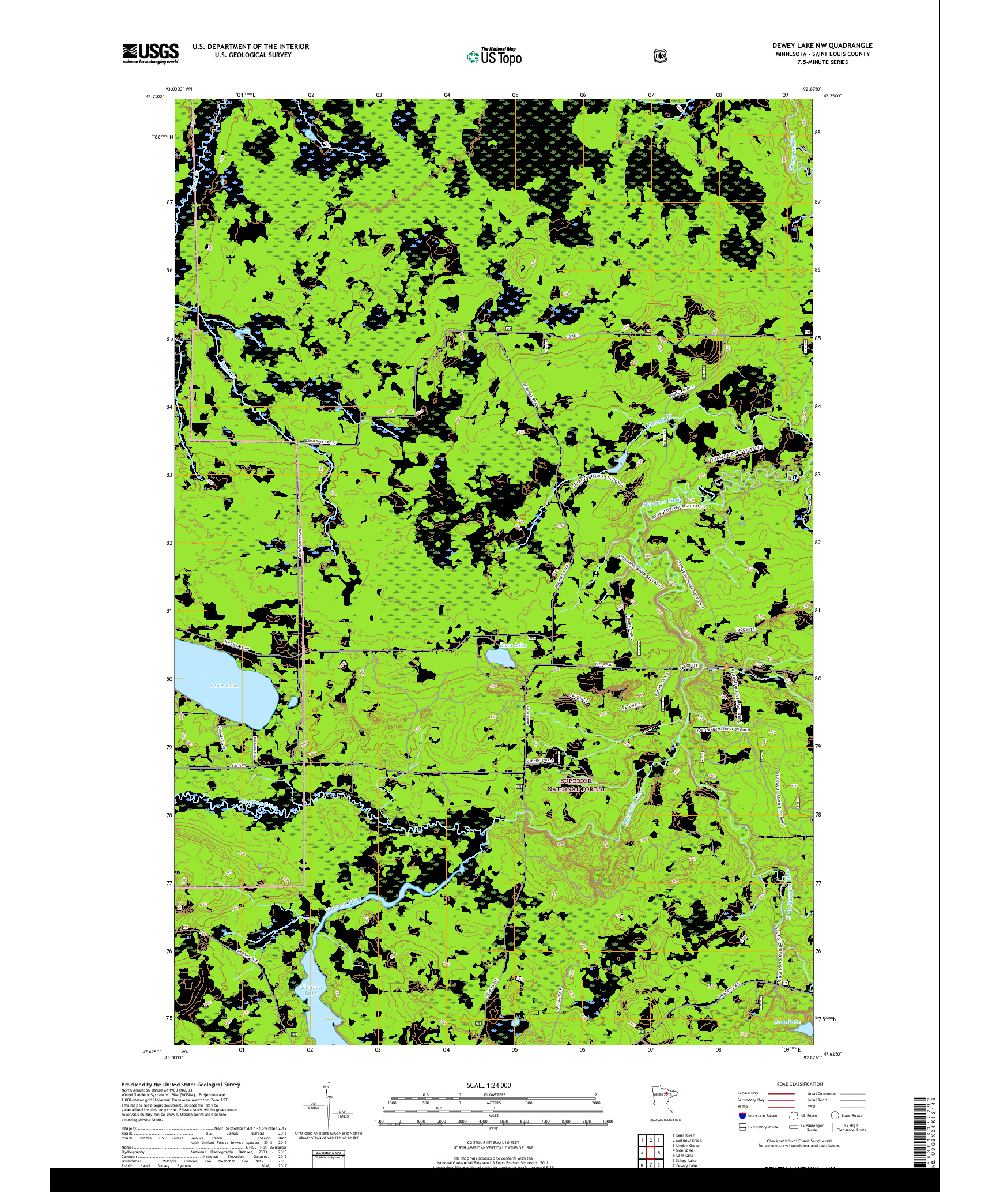 USGS US TOPO 7.5-MINUTE MAP FOR DEWEY LAKE NW, MN 2019