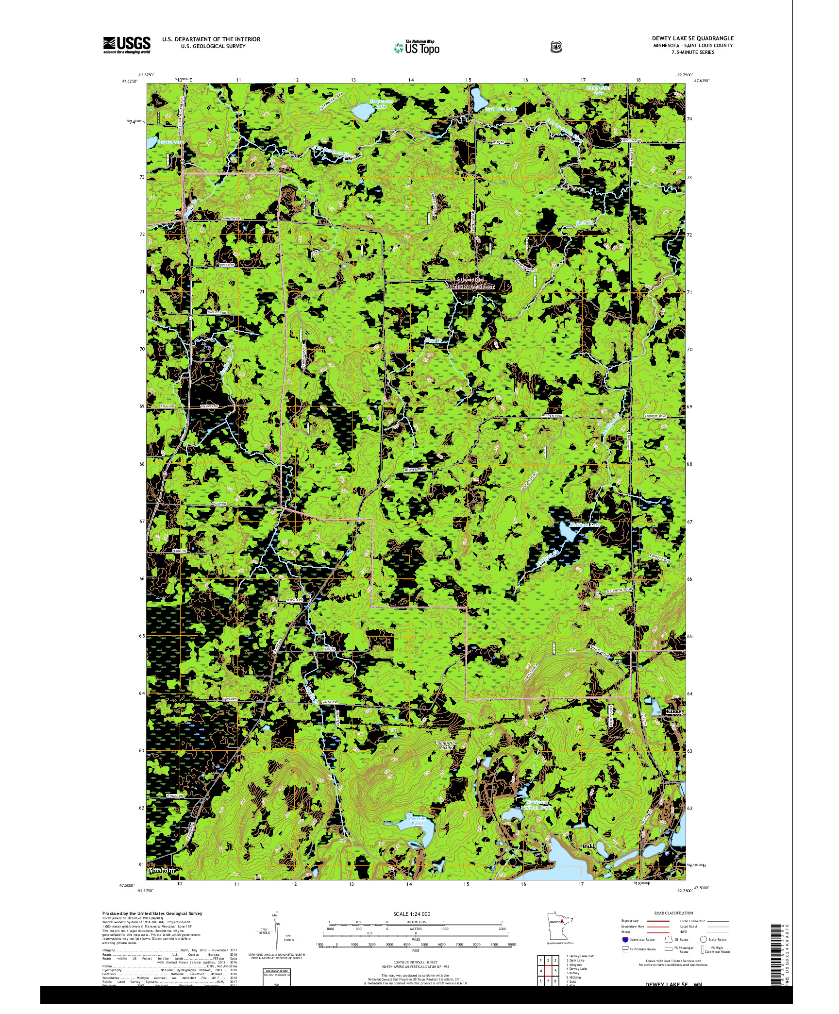 USGS US TOPO 7.5-MINUTE MAP FOR DEWEY LAKE SE, MN 2019