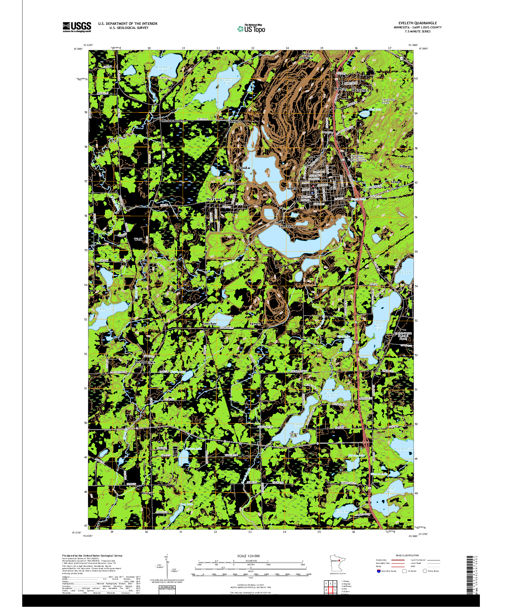 USGS US TOPO 7.5-MINUTE MAP FOR EVELETH, MN 2019