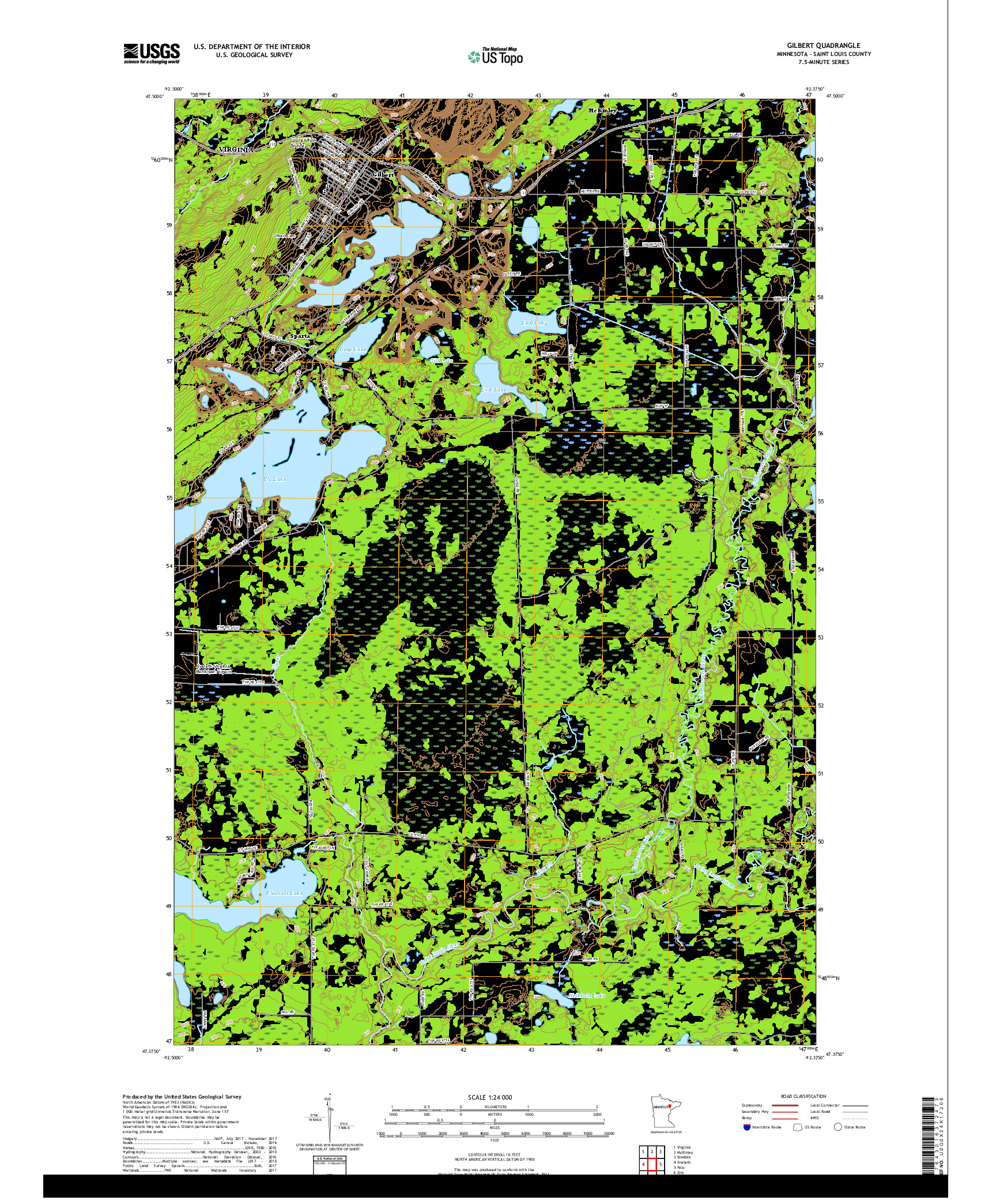 USGS US TOPO 7.5-MINUTE MAP FOR GILBERT, MN 2019