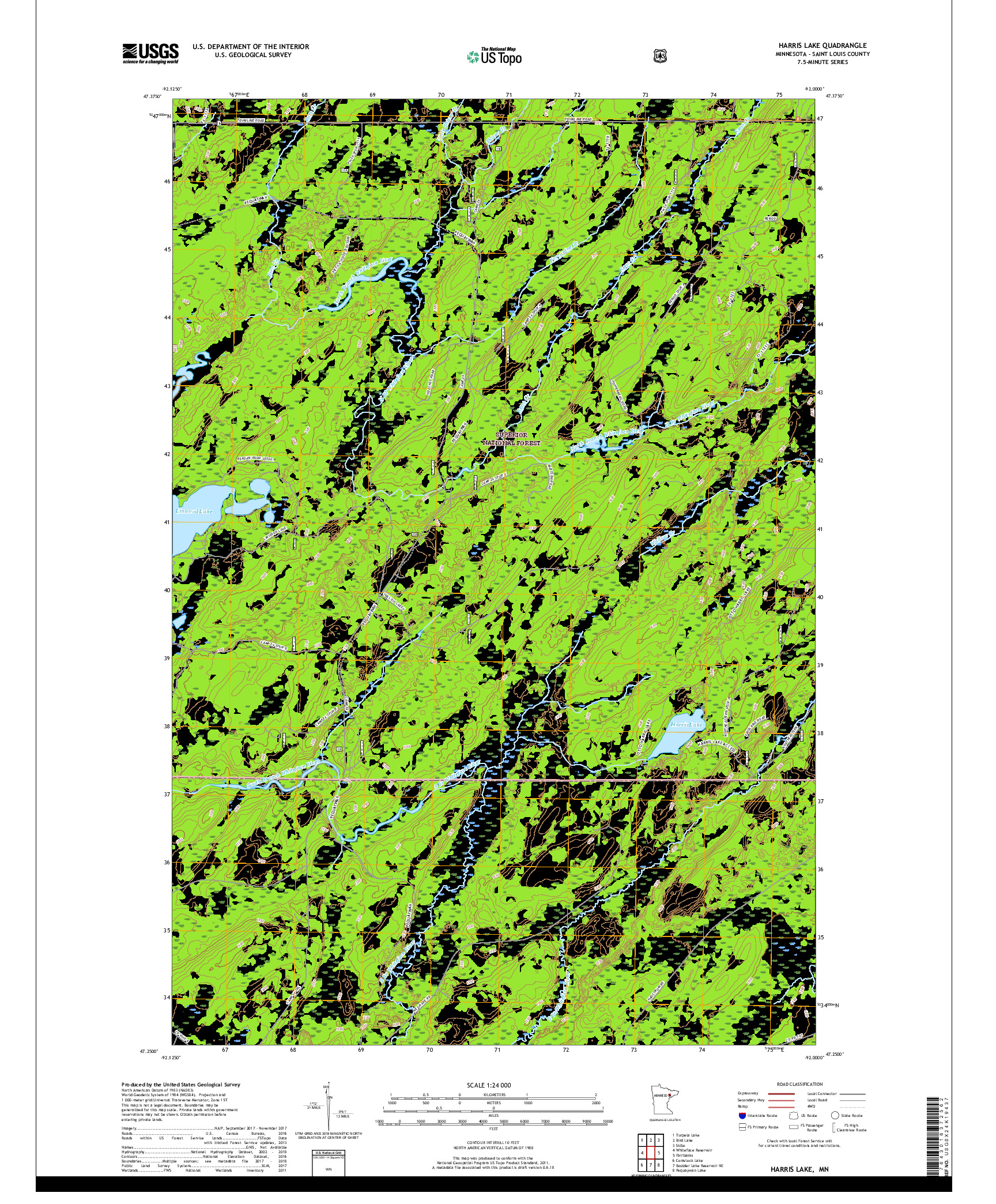 USGS US TOPO 7.5-MINUTE MAP FOR HARRIS LAKE, MN 2019
