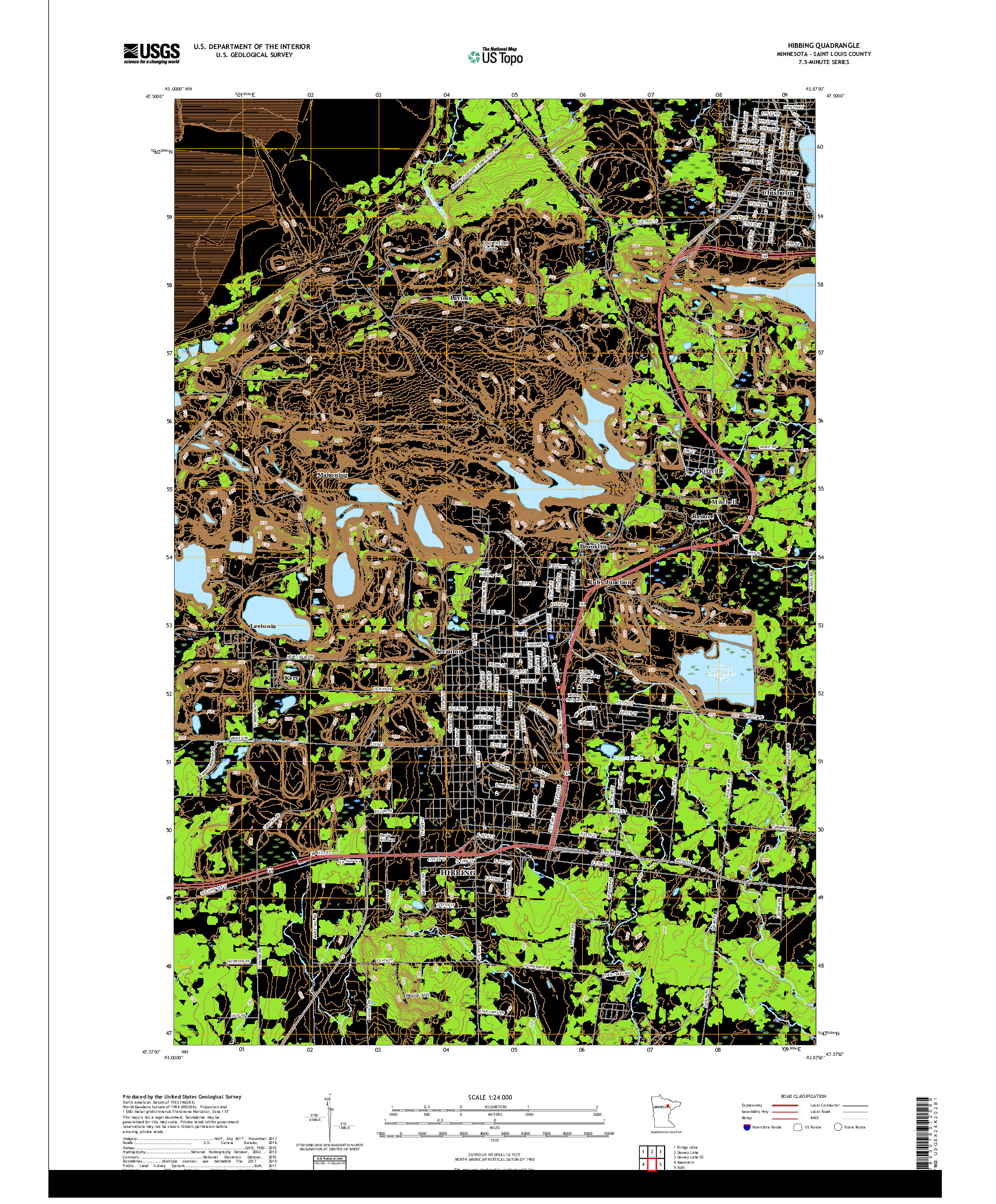 USGS US TOPO 7.5-MINUTE MAP FOR HIBBING, MN 2019