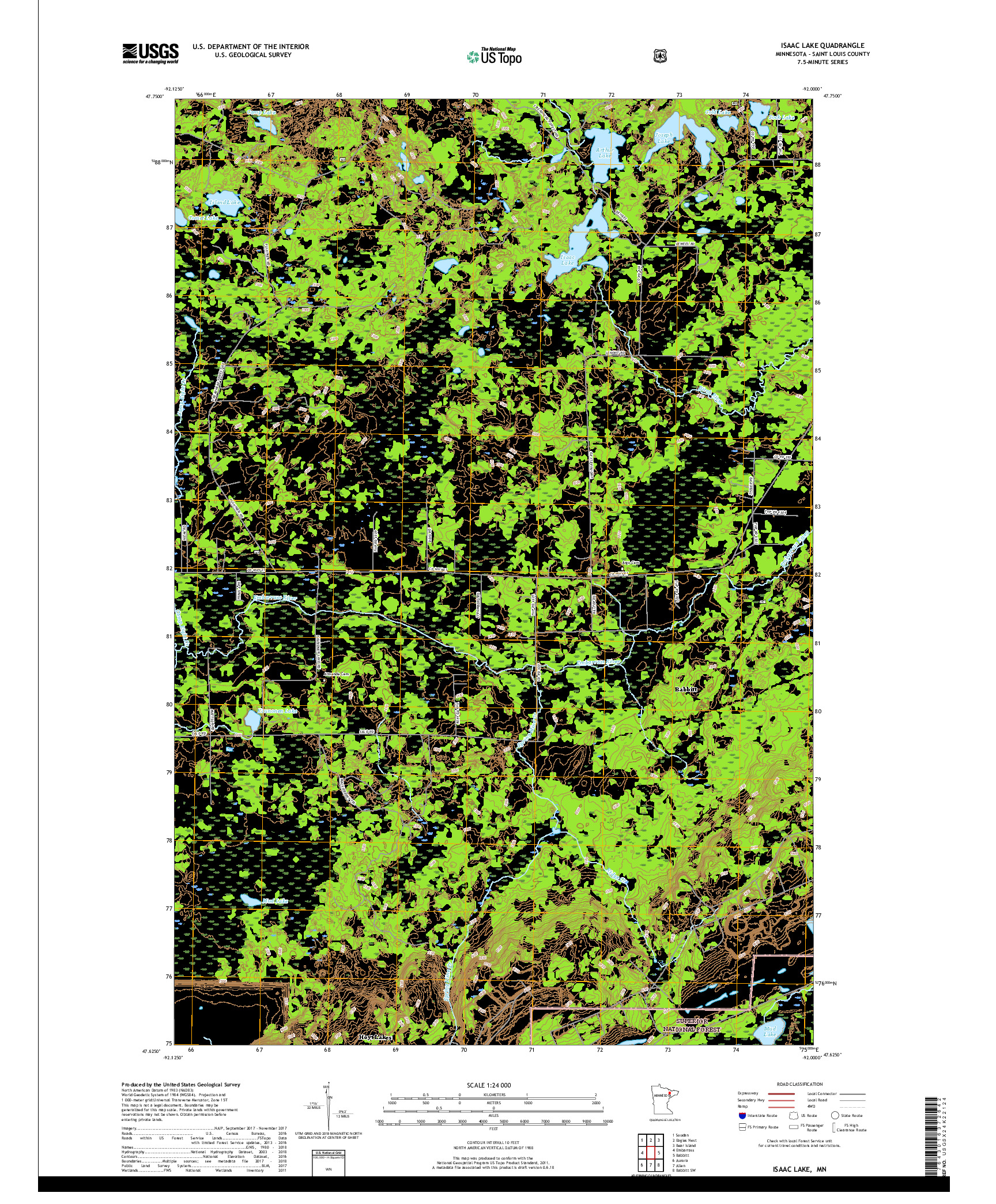 USGS US TOPO 7.5-MINUTE MAP FOR ISAAC LAKE, MN 2019