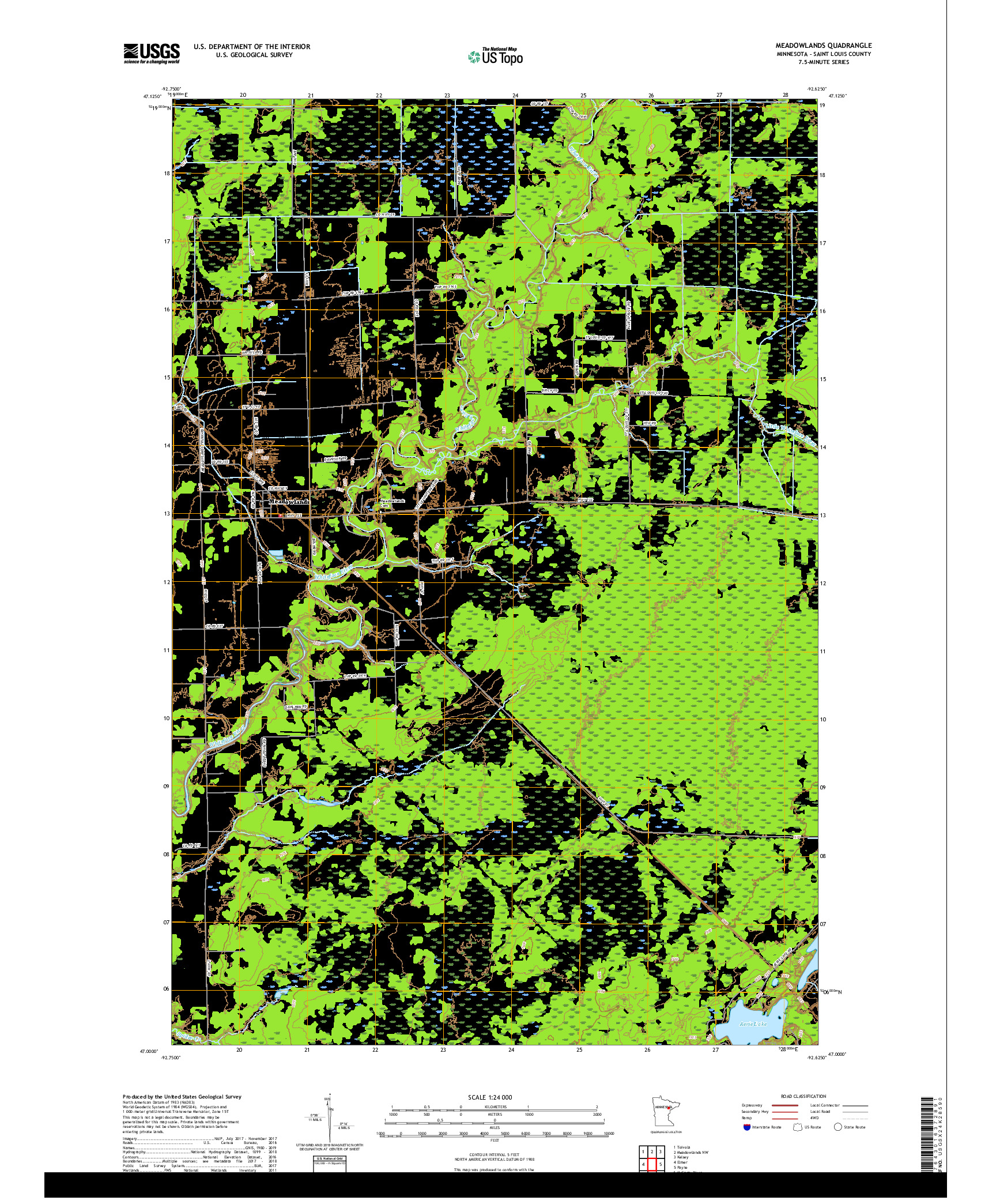 USGS US TOPO 7.5-MINUTE MAP FOR MEADOWLANDS, MN 2019