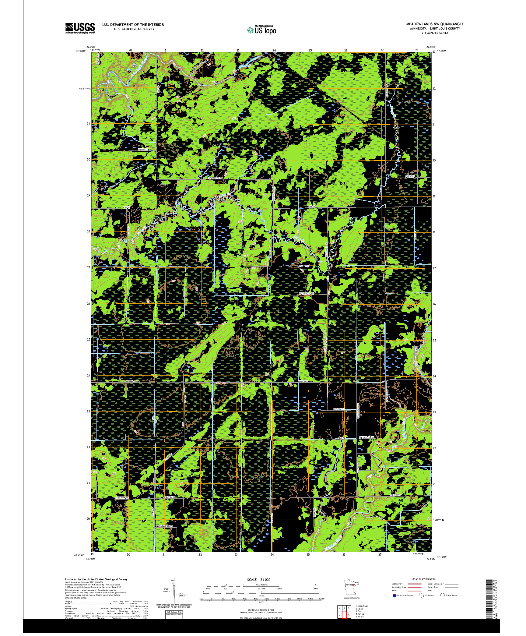 USGS US TOPO 7.5-MINUTE MAP FOR MEADOWLANDS NW, MN 2019