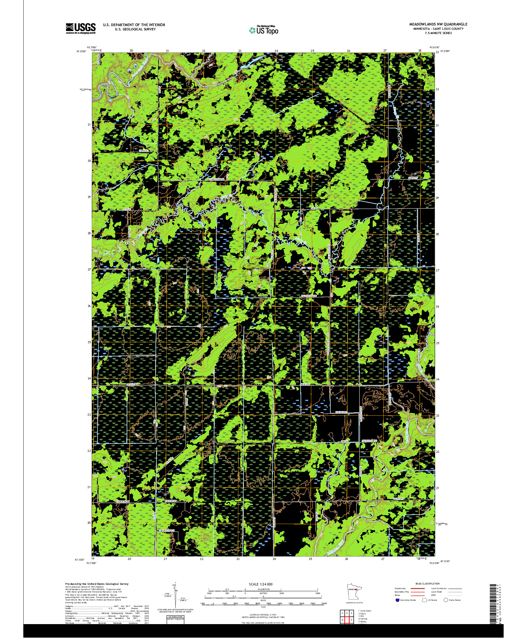 USGS US TOPO 7.5-MINUTE MAP FOR MEADOWLANDS NW, MN 2019