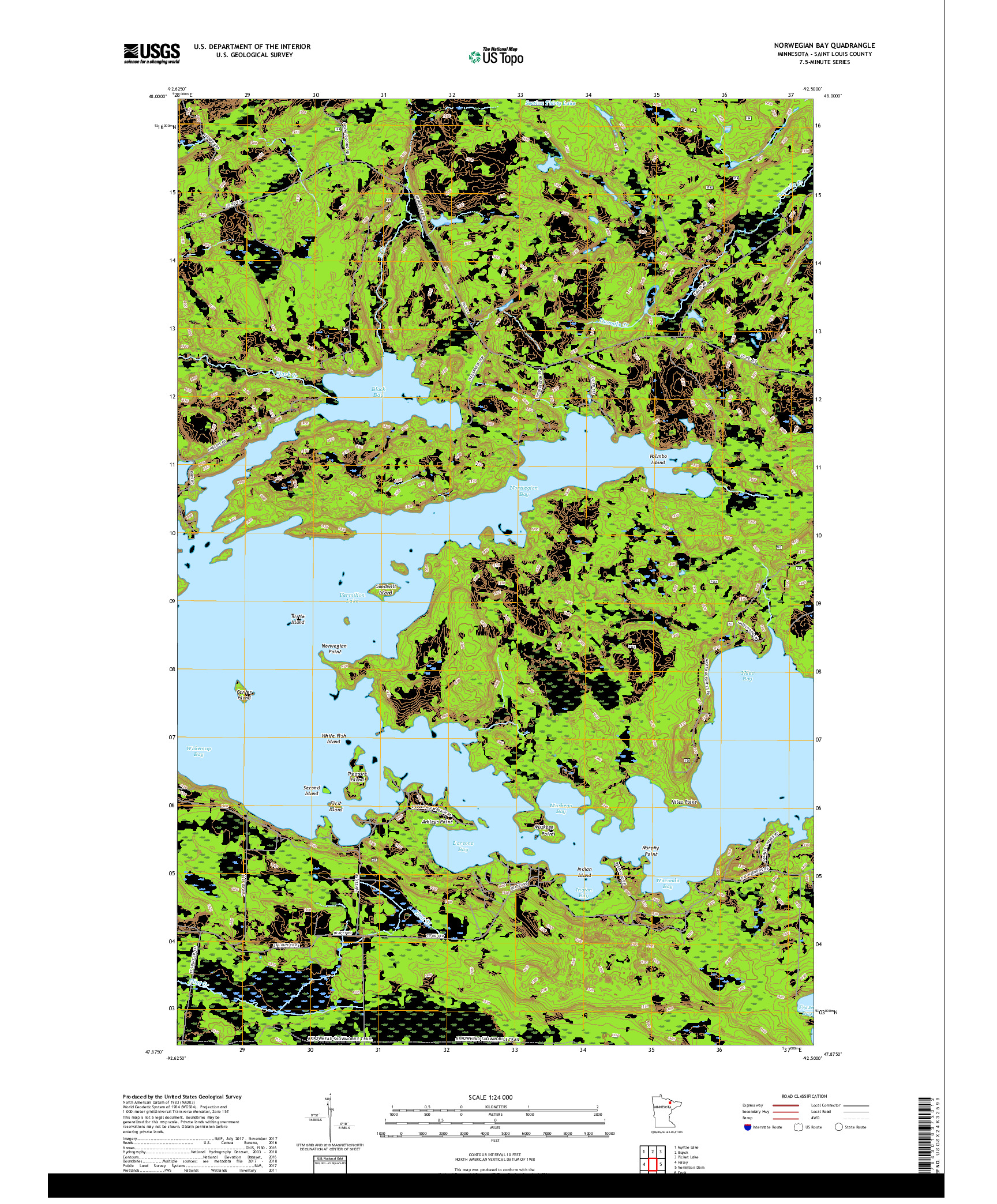 USGS US TOPO 7.5-MINUTE MAP FOR NORWEGIAN BAY, MN 2019