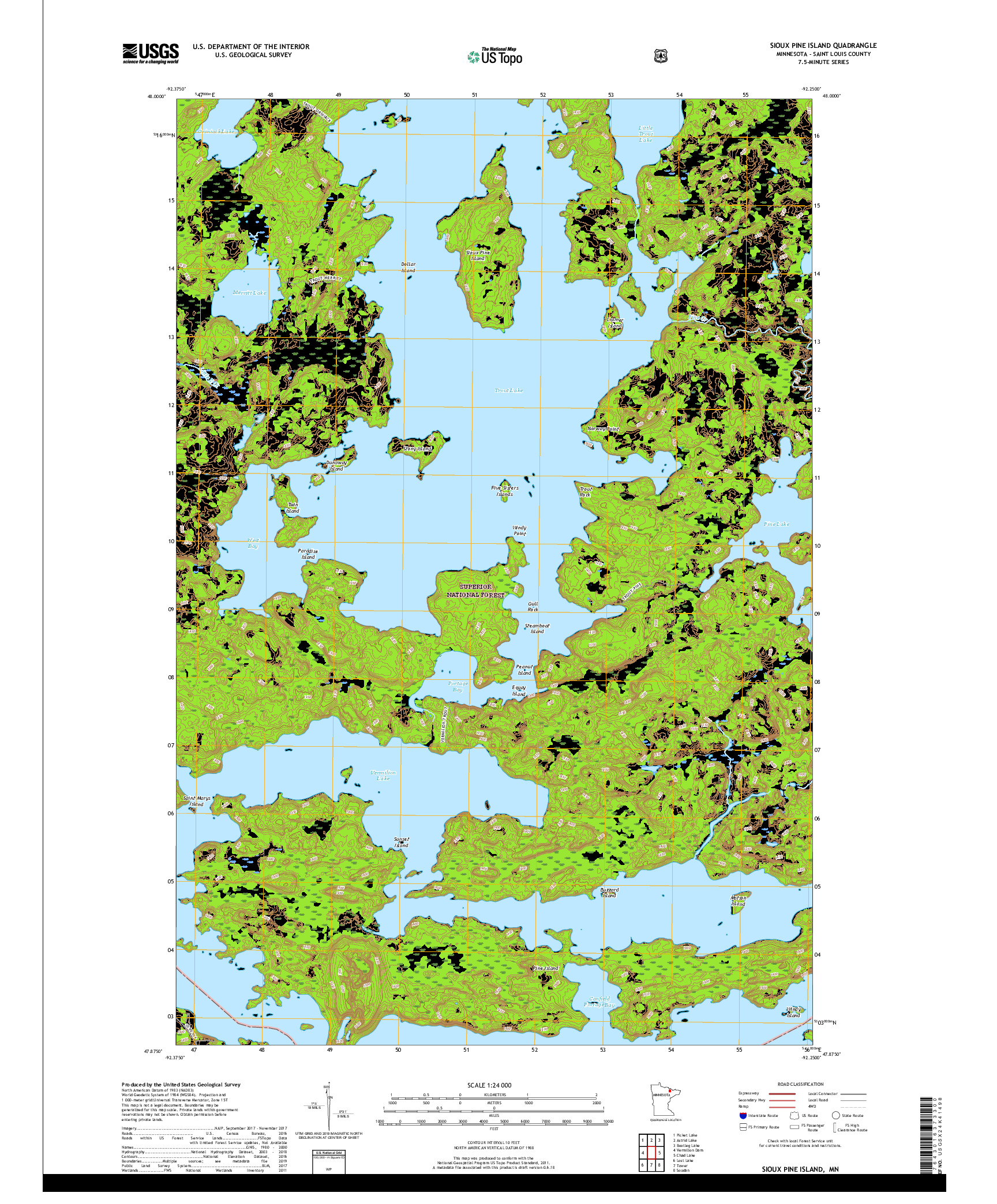 USGS US TOPO 7.5-MINUTE MAP FOR SIOUX PINE ISLAND, MN 2019