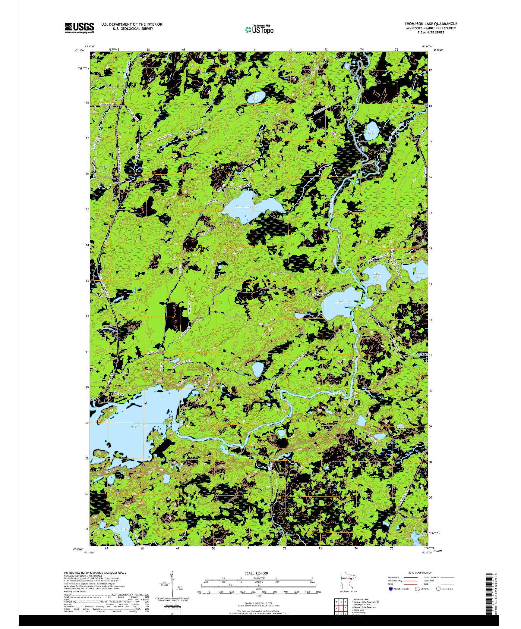 USGS US TOPO 7.5-MINUTE MAP FOR THOMPSON LAKE, MN 2019