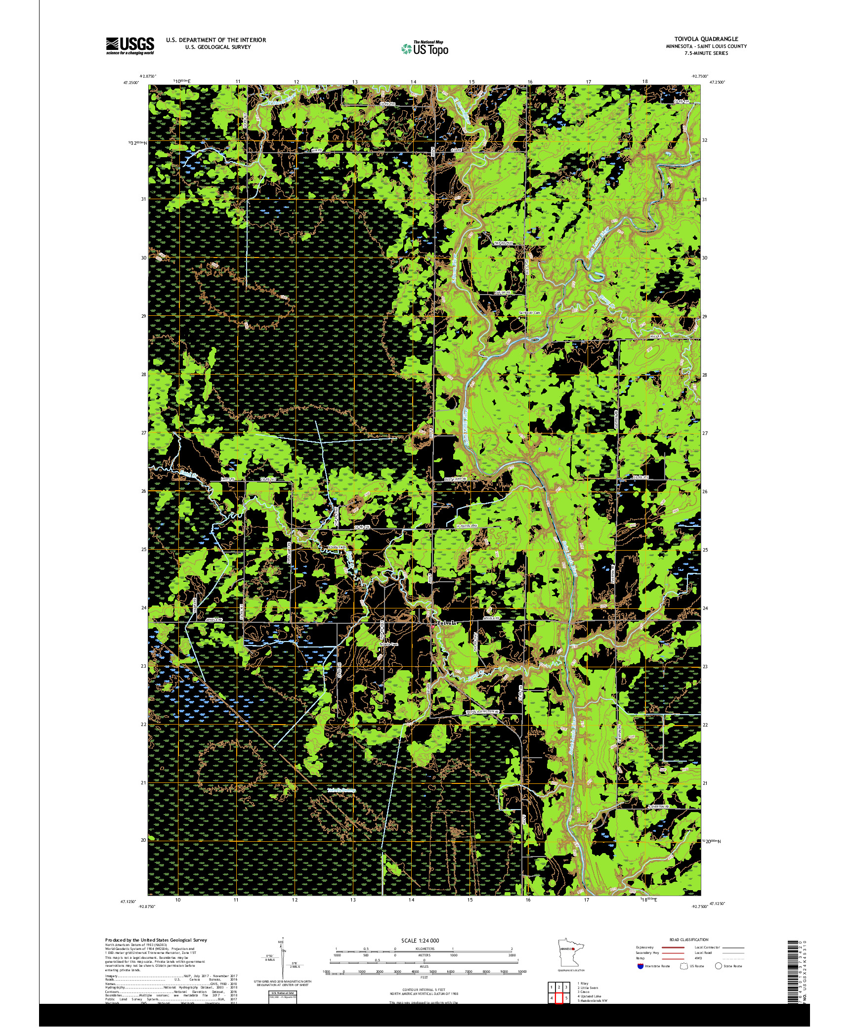 USGS US TOPO 7.5-MINUTE MAP FOR TOIVOLA, MN 2019