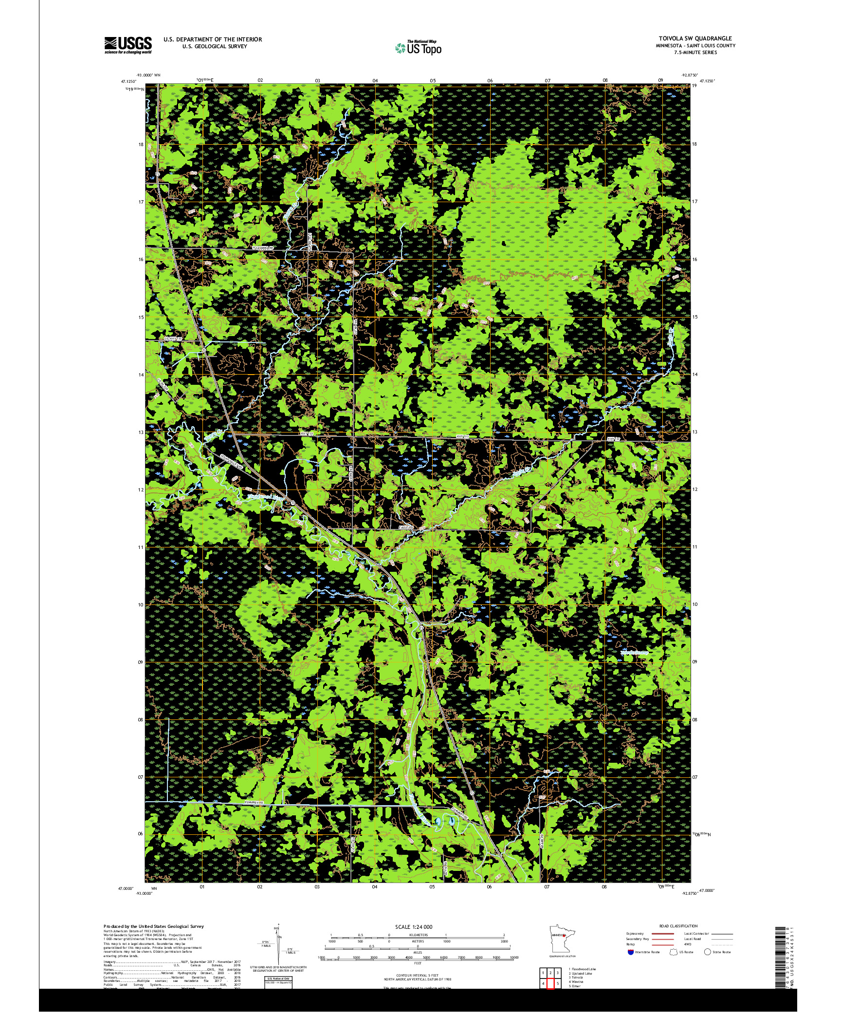 USGS US TOPO 7.5-MINUTE MAP FOR TOIVOLA SW, MN 2019