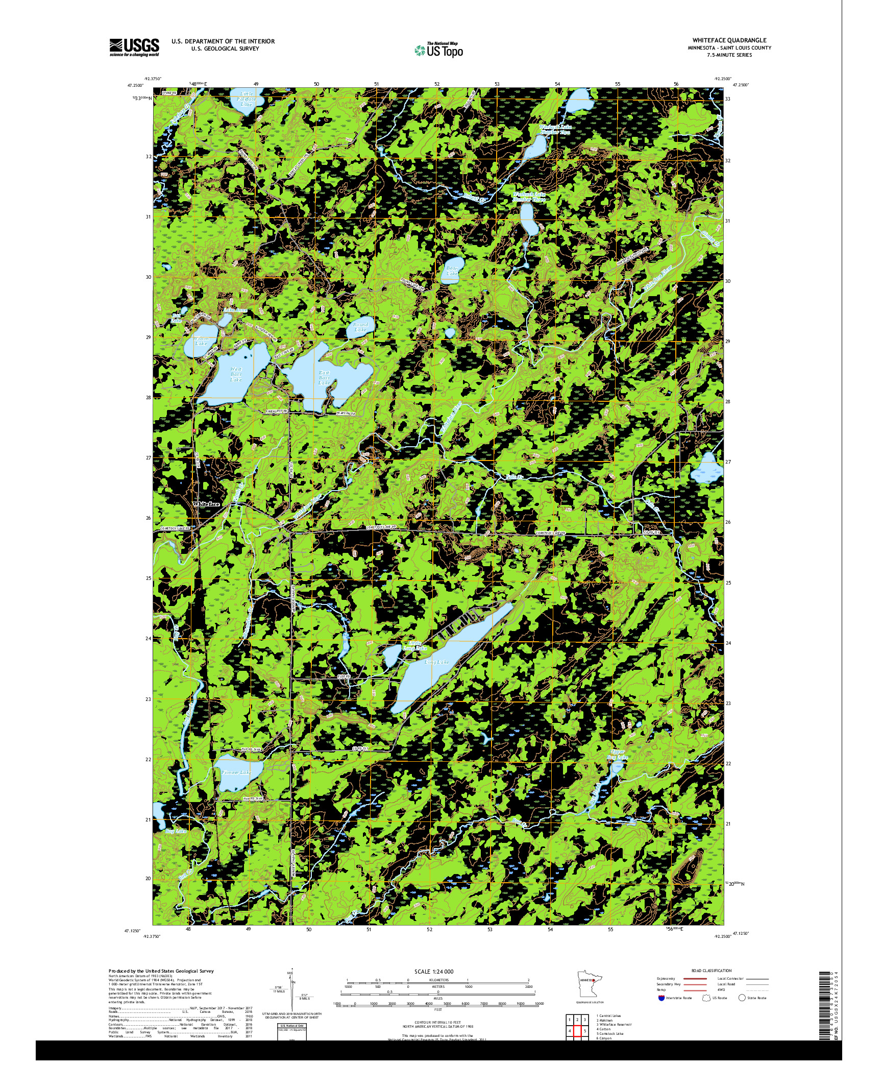 USGS US TOPO 7.5-MINUTE MAP FOR WHITEFACE, MN 2019