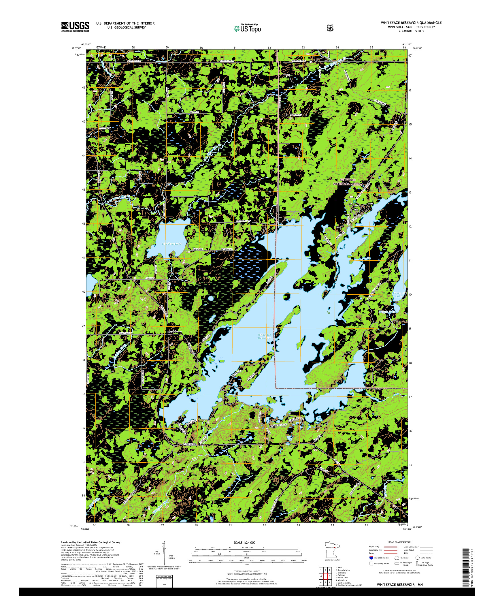 USGS US TOPO 7.5-MINUTE MAP FOR WHITEFACE RESERVOIR, MN 2019