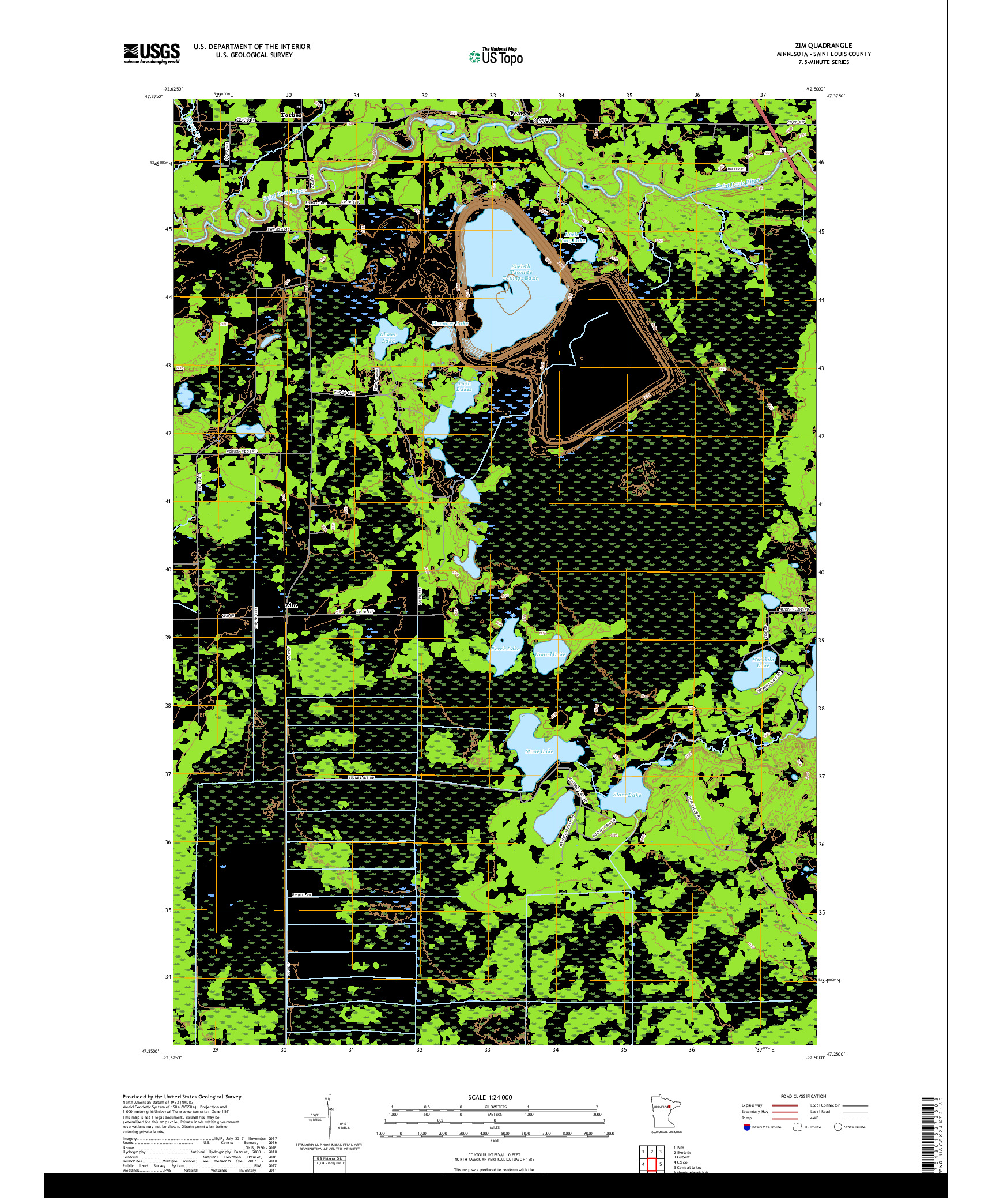 USGS US TOPO 7.5-MINUTE MAP FOR ZIM, MN 2019