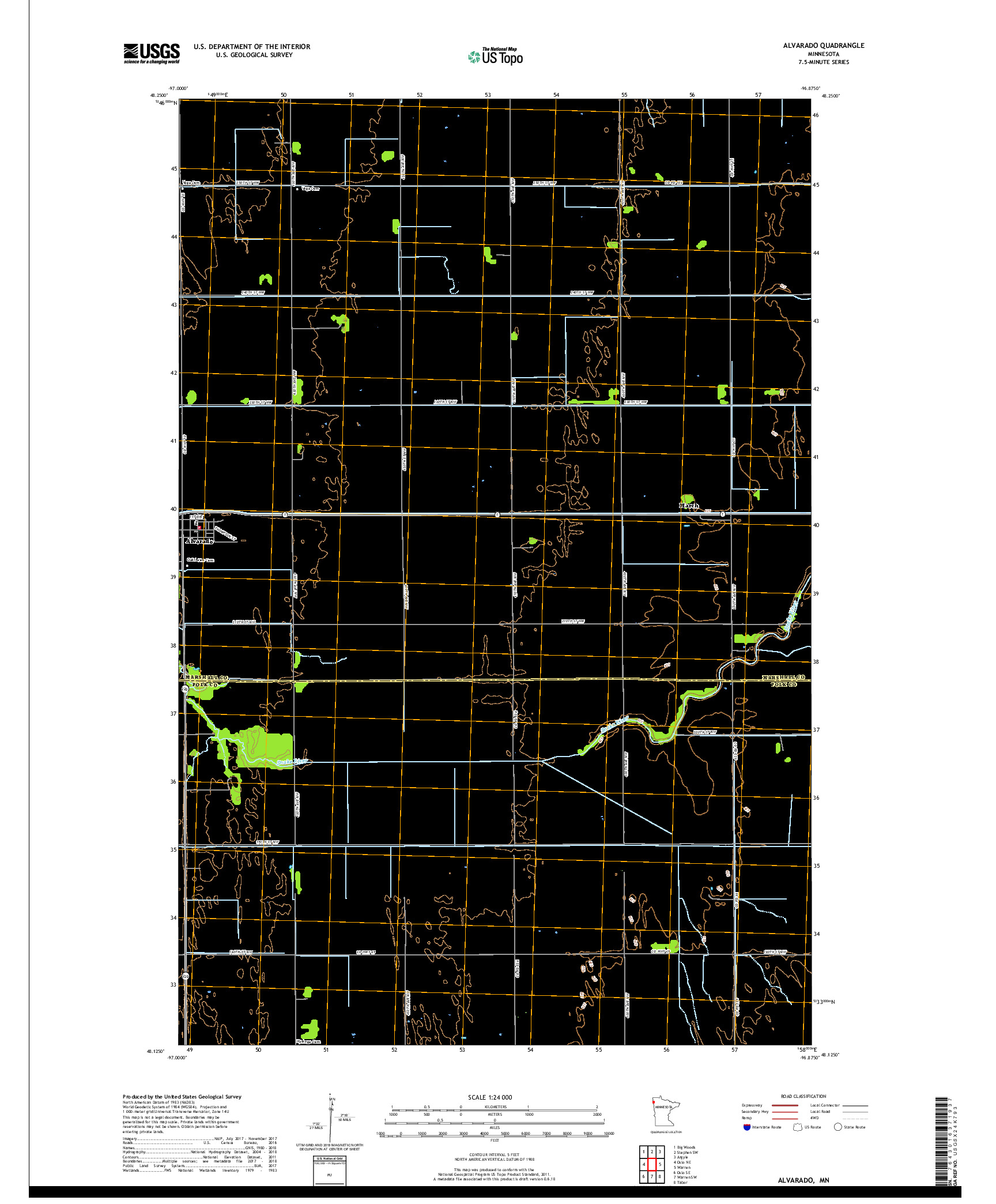 USGS US TOPO 7.5-MINUTE MAP FOR ALVARADO, MN 2019