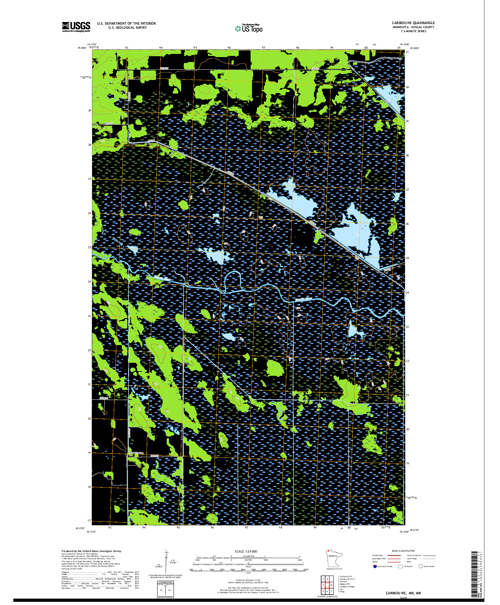 USGS US TOPO 7.5-MINUTE MAP FOR CARIBOU NE, MN,MB 2019