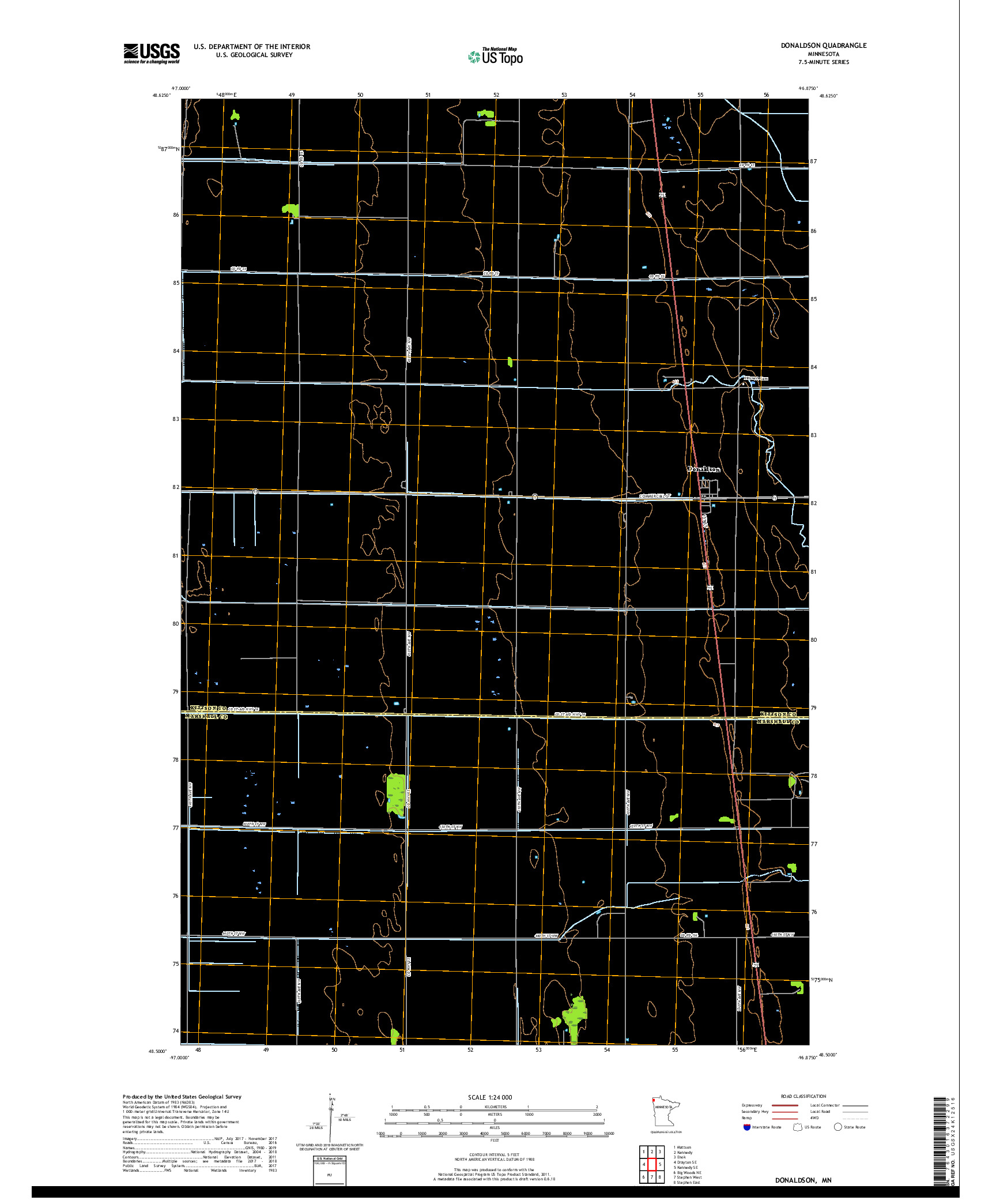 USGS US TOPO 7.5-MINUTE MAP FOR DONALDSON, MN 2019