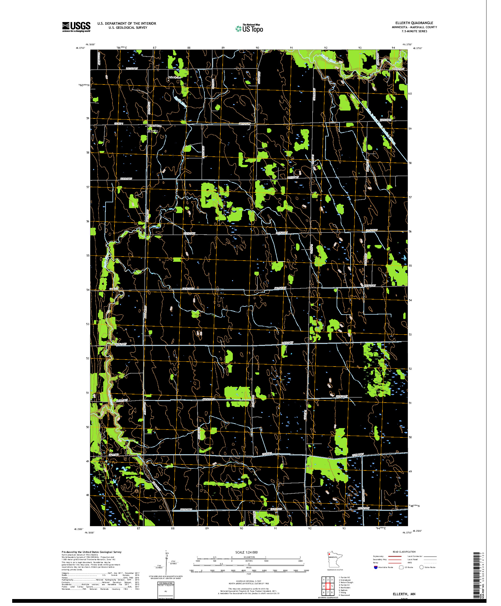 USGS US TOPO 7.5-MINUTE MAP FOR ELLERTH, MN 2019