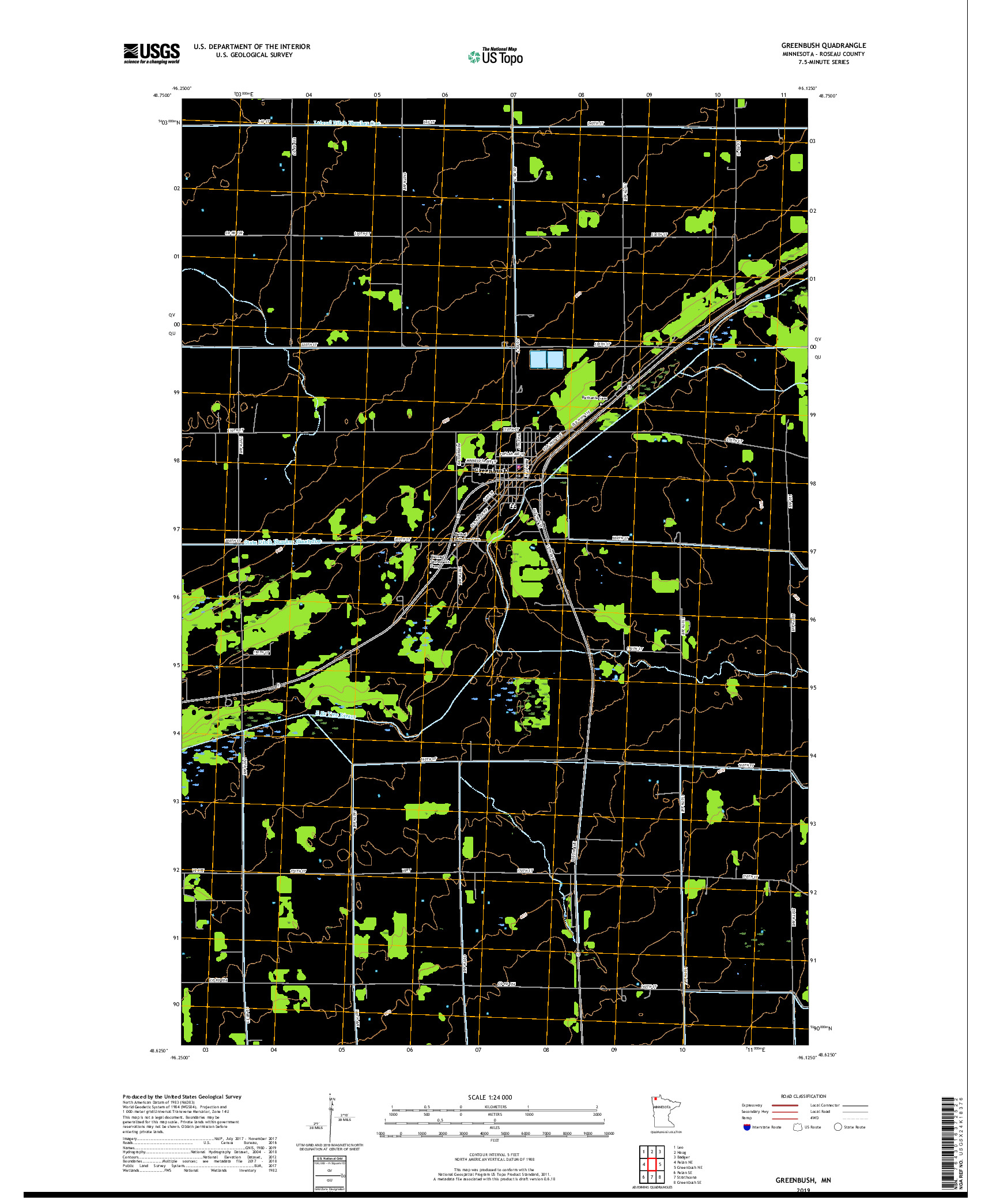 USGS US TOPO 7.5-MINUTE MAP FOR GREENBUSH, MN 2019