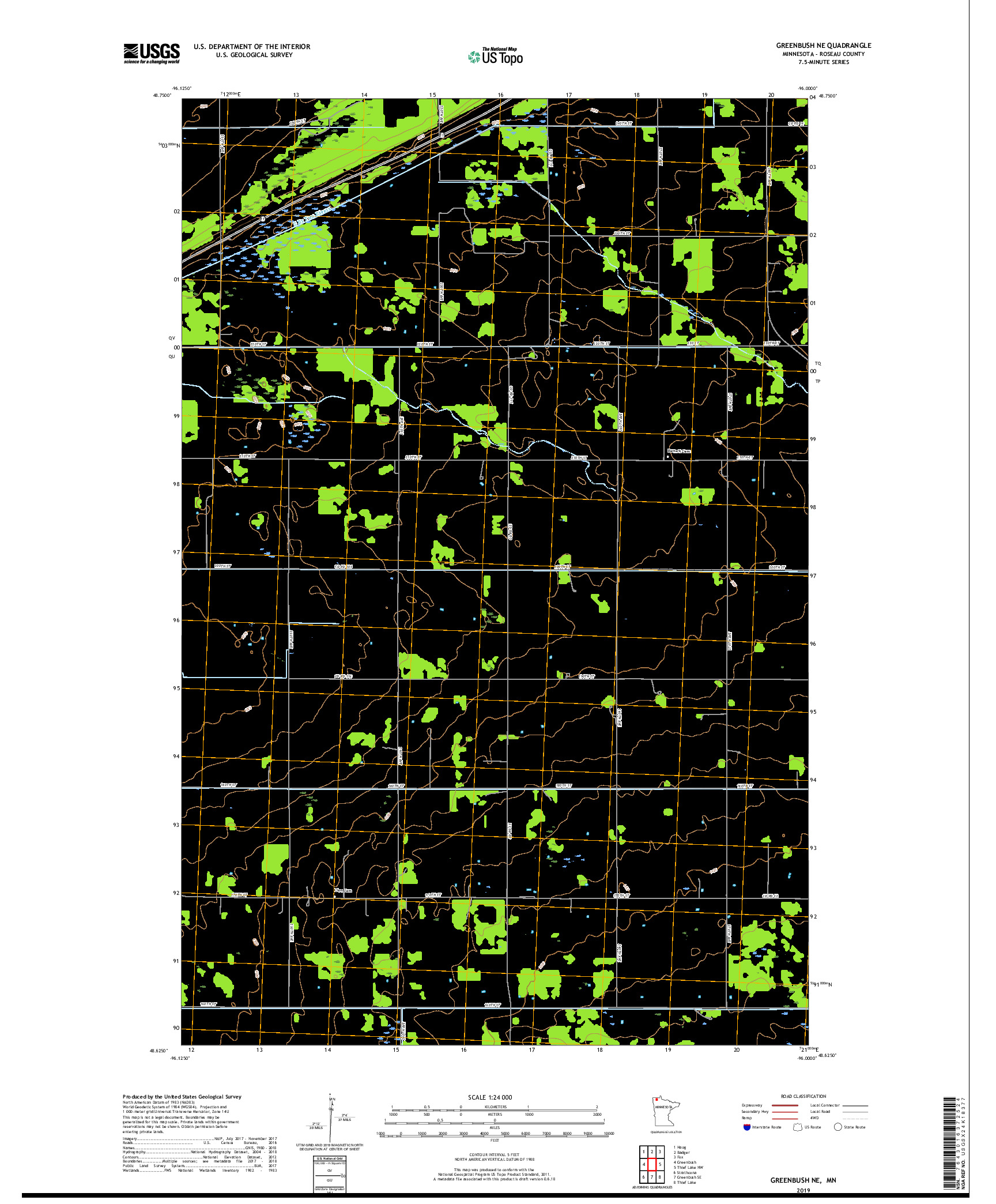 USGS US TOPO 7.5-MINUTE MAP FOR GREENBUSH NE, MN 2019