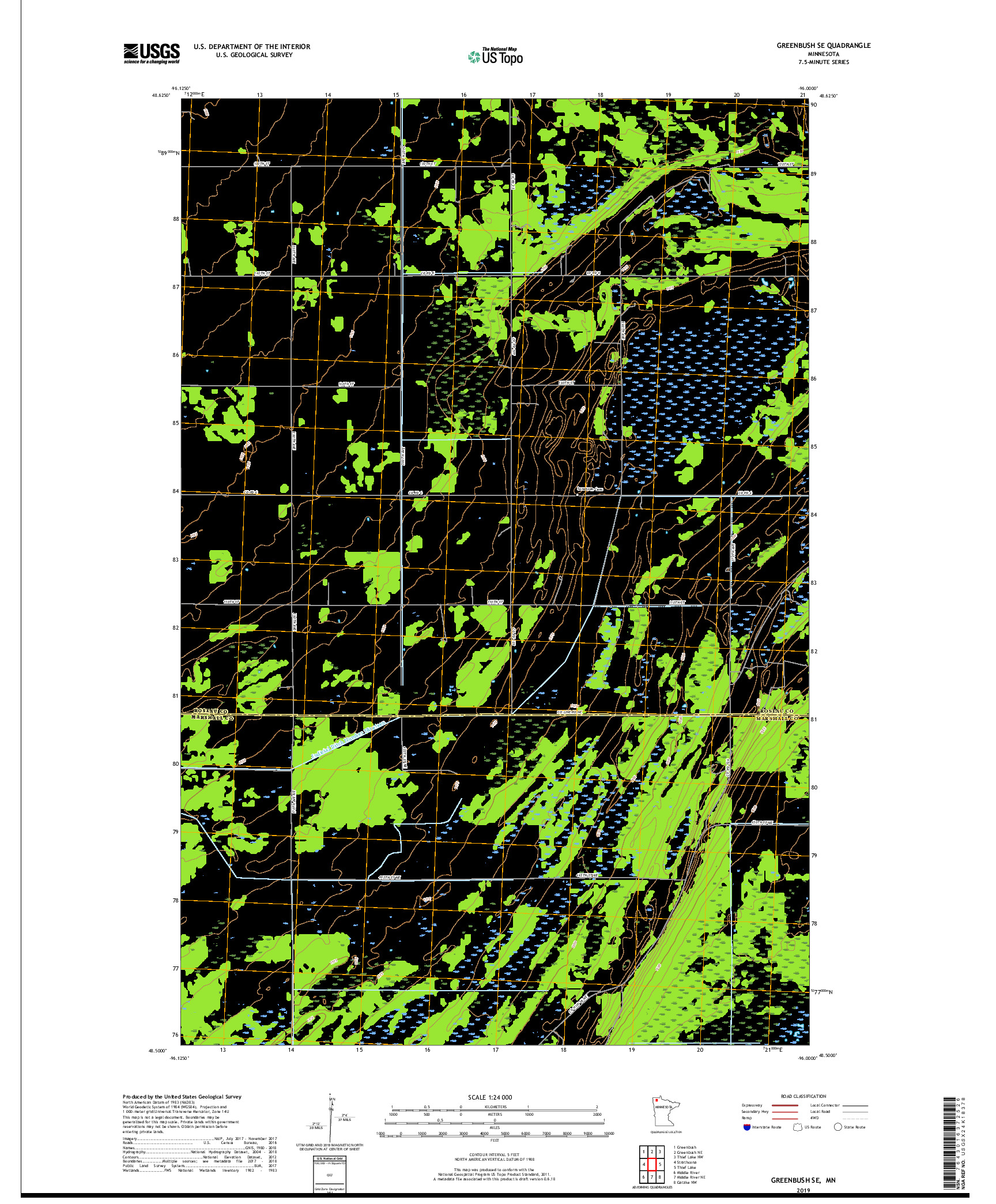 USGS US TOPO 7.5-MINUTE MAP FOR GREENBUSH SE, MN 2019