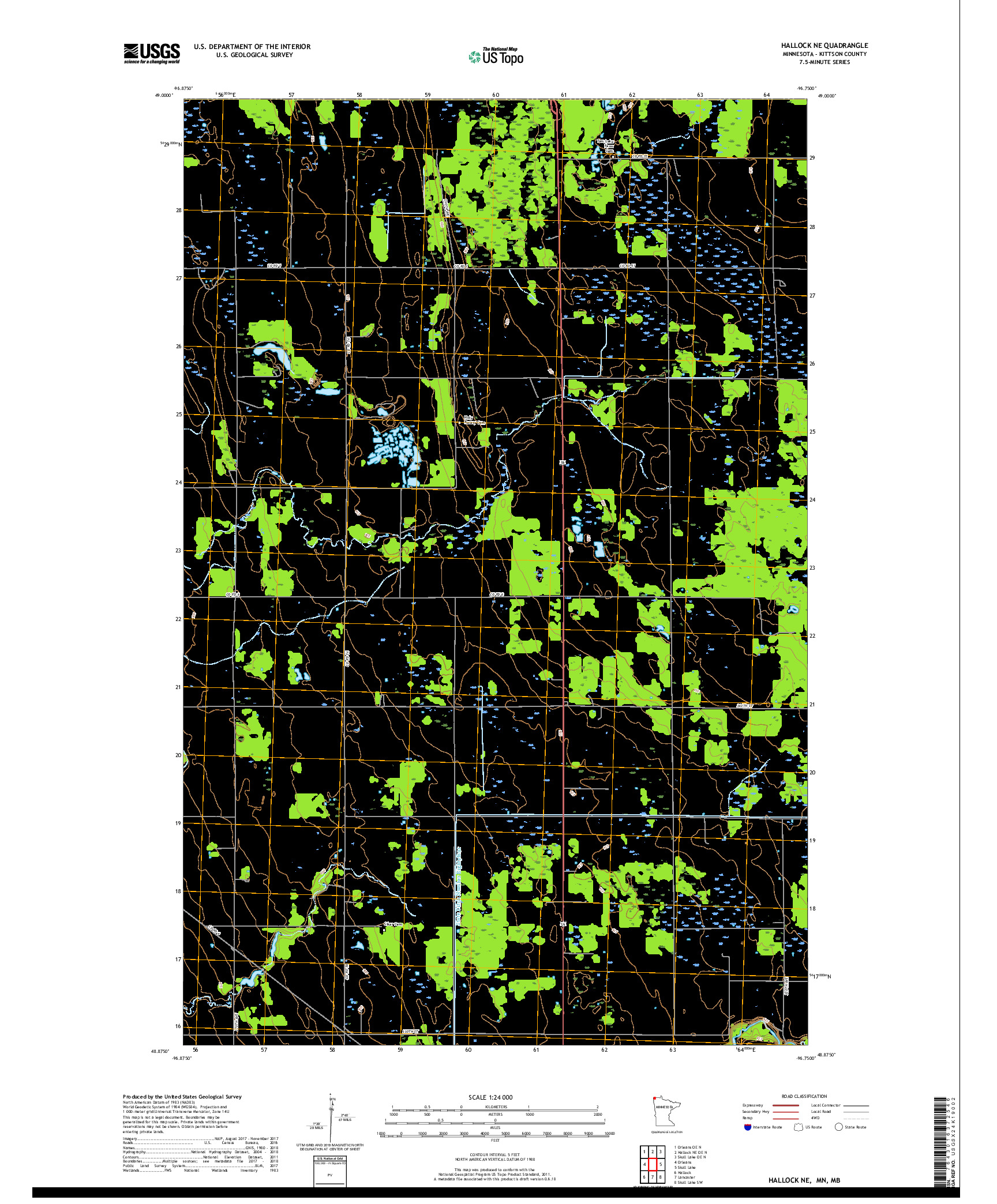 USGS US TOPO 7.5-MINUTE MAP FOR HALLOCK NE, MN,MB 2019