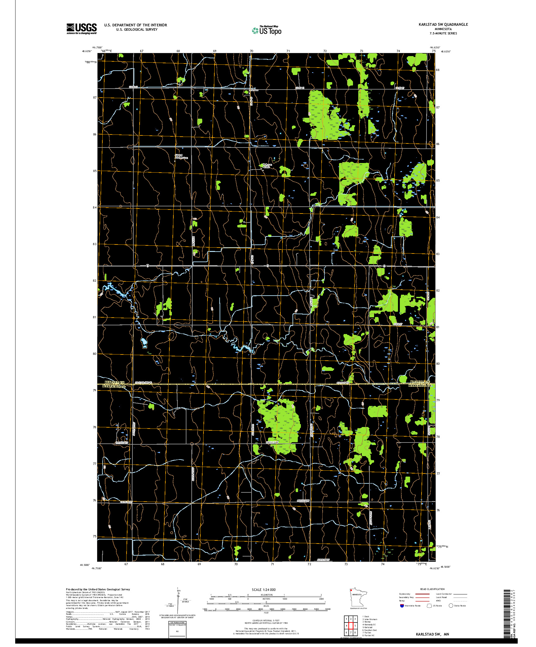 USGS US TOPO 7.5-MINUTE MAP FOR KARLSTAD SW, MN 2019