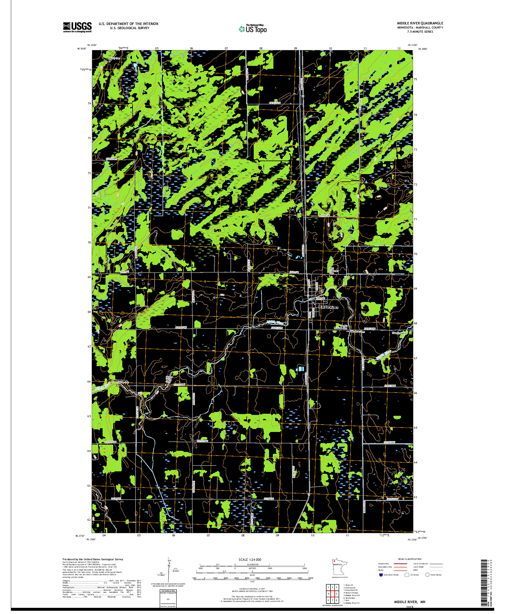 USGS US TOPO 7.5-MINUTE MAP FOR MIDDLE RIVER, MN 2019