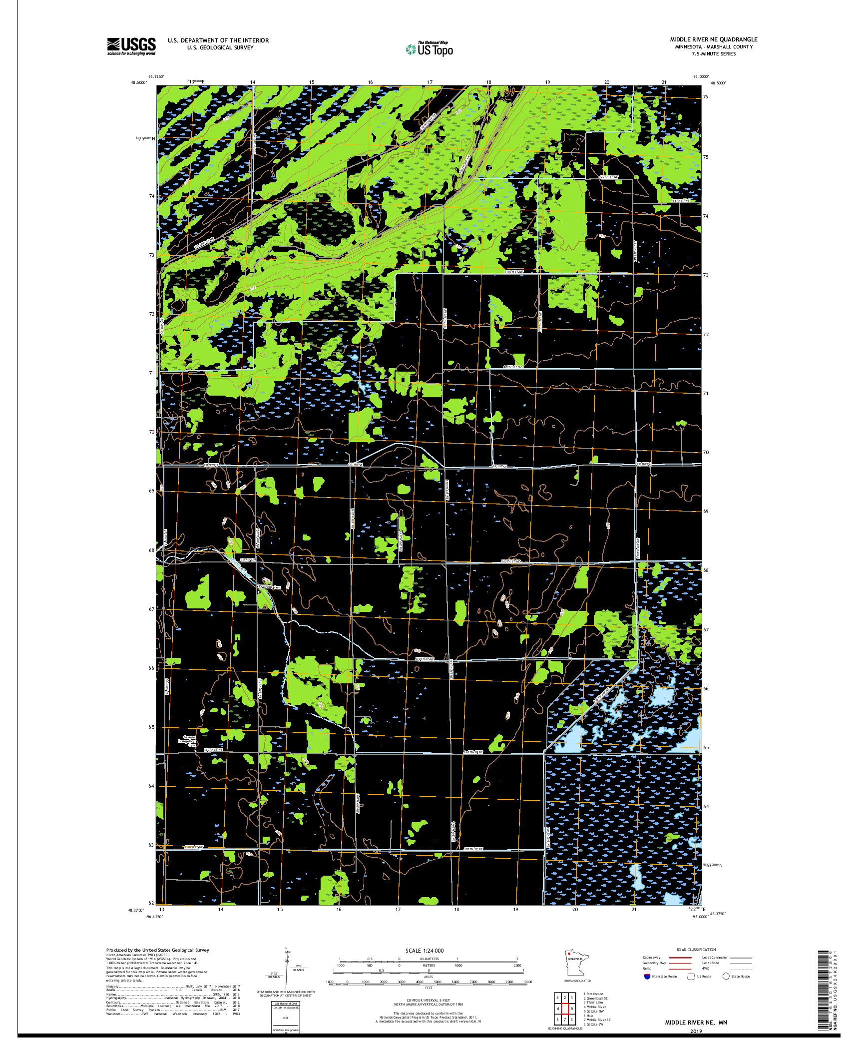 USGS US TOPO 7.5-MINUTE MAP FOR MIDDLE RIVER NE, MN 2019