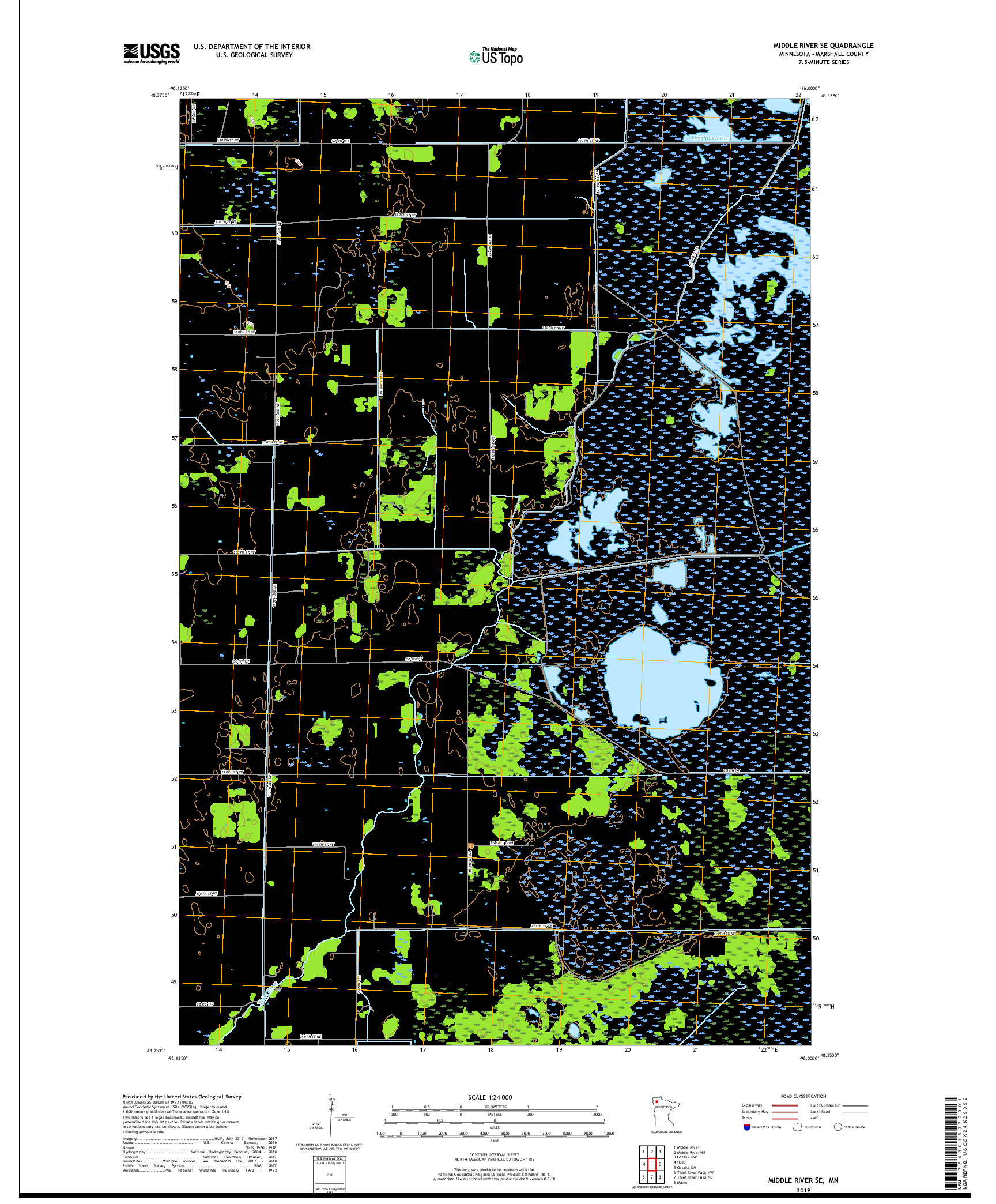 USGS US TOPO 7.5-MINUTE MAP FOR MIDDLE RIVER SE, MN 2019