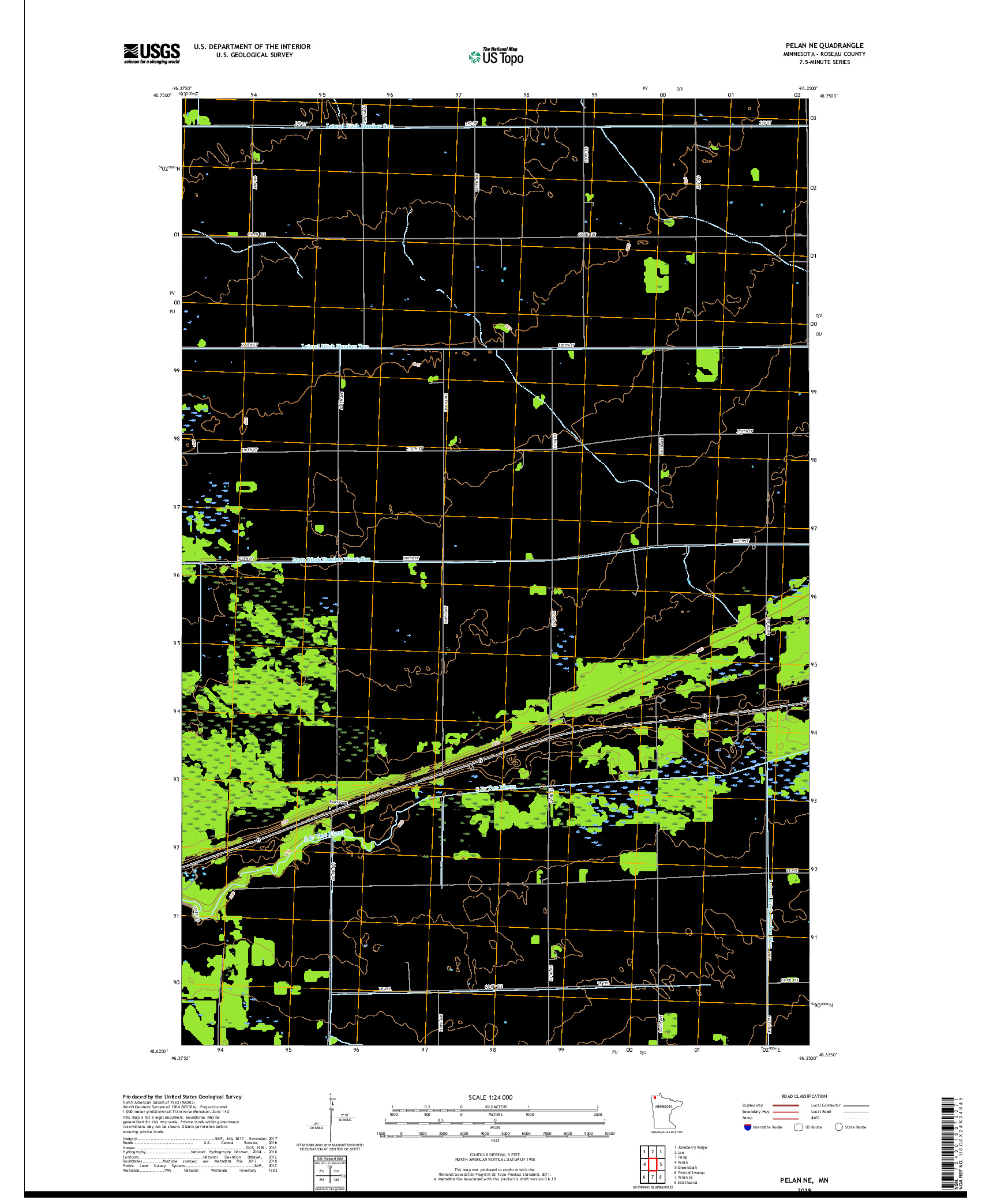 USGS US TOPO 7.5-MINUTE MAP FOR PELAN NE, MN 2019