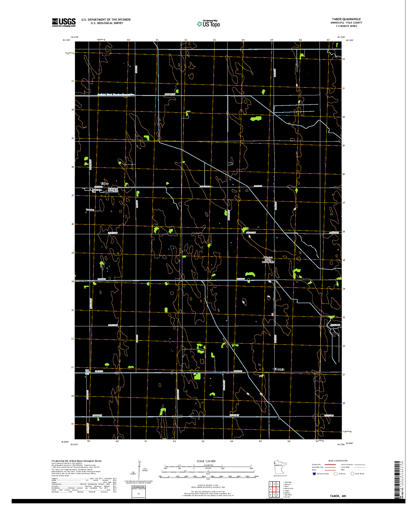 USGS US TOPO 7.5-MINUTE MAP FOR TABOR, MN 2019
