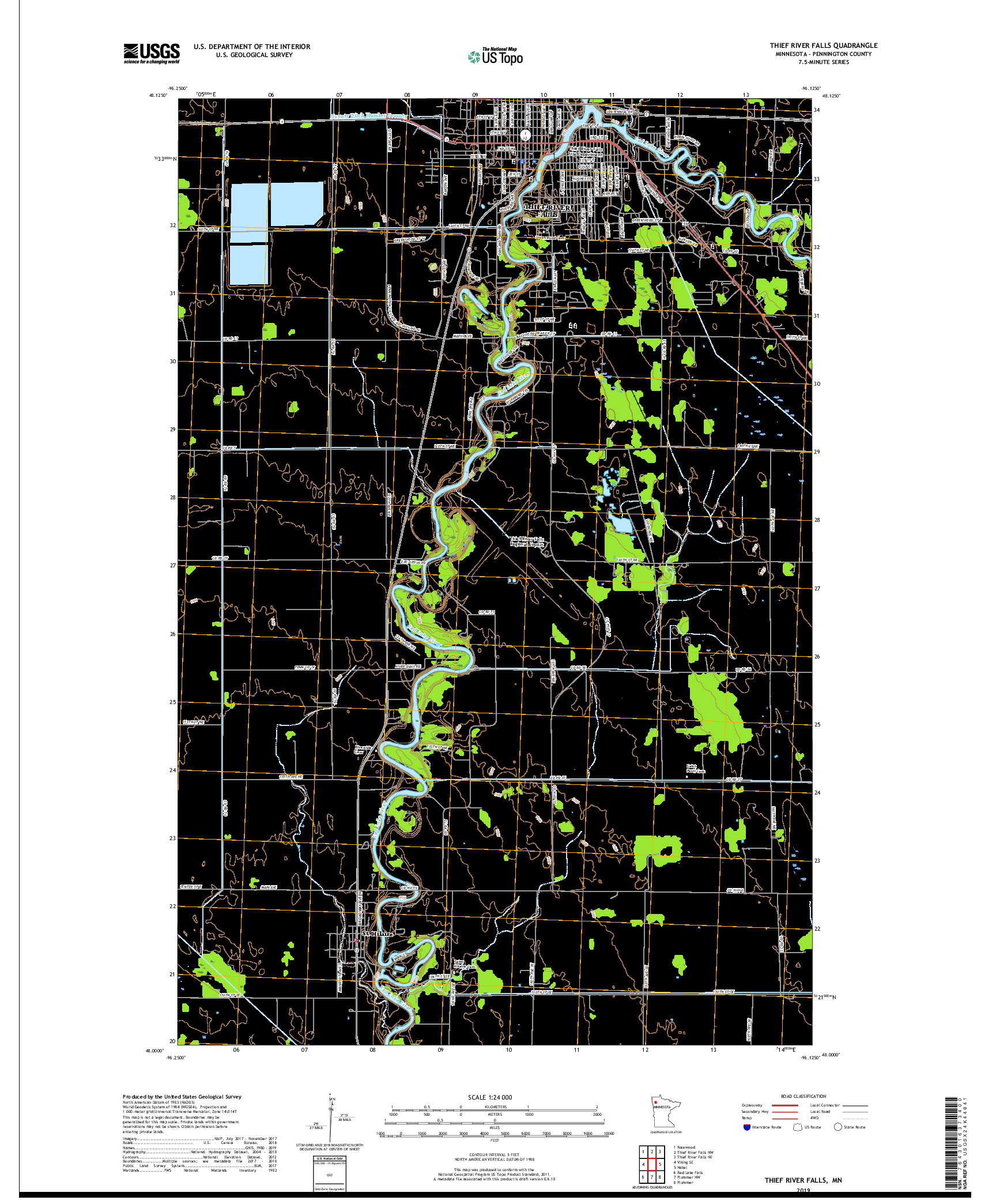 USGS US TOPO 7.5-MINUTE MAP FOR THIEF RIVER FALLS, MN 2019