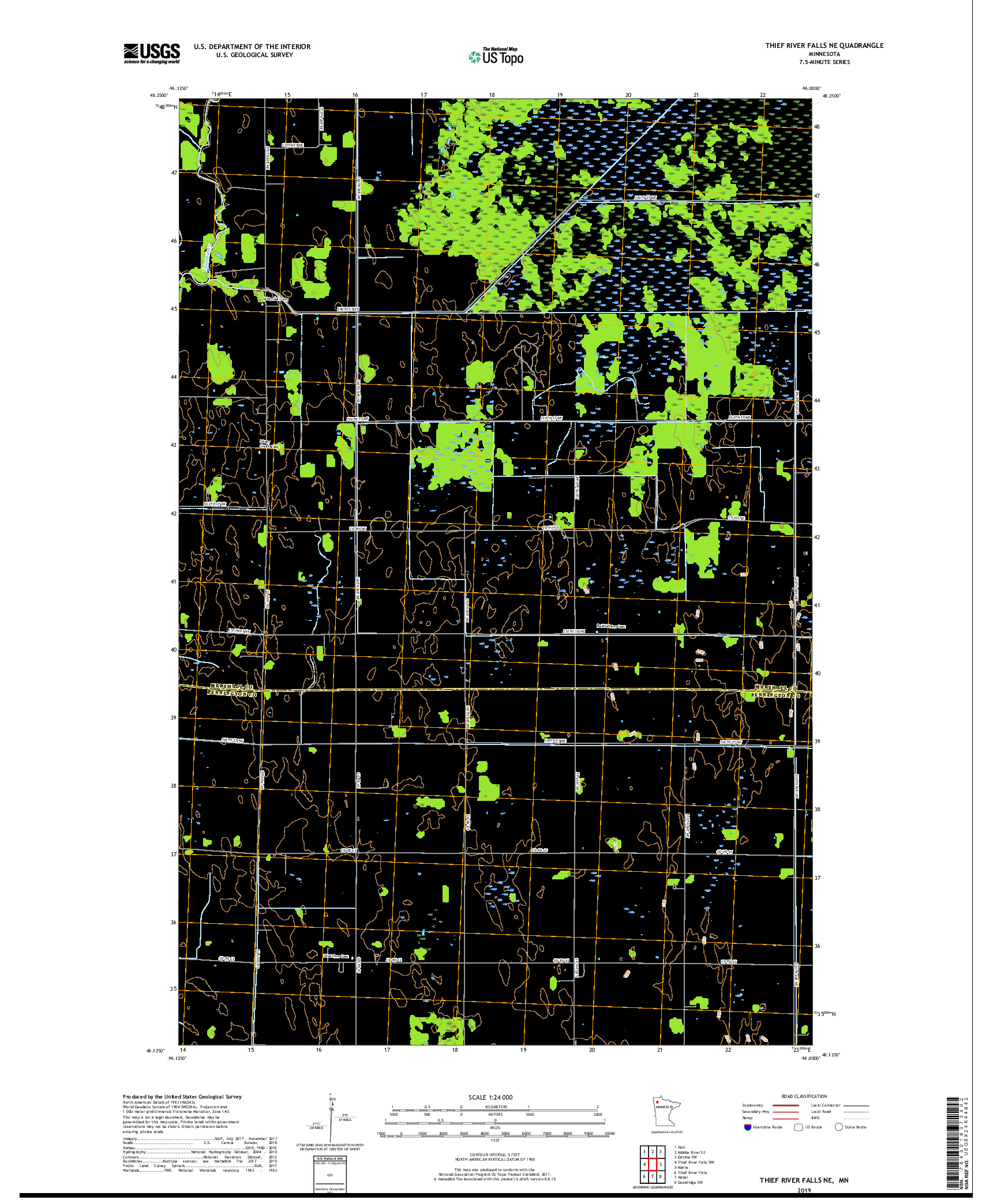 USGS US TOPO 7.5-MINUTE MAP FOR THIEF RIVER FALLS NE, MN 2019