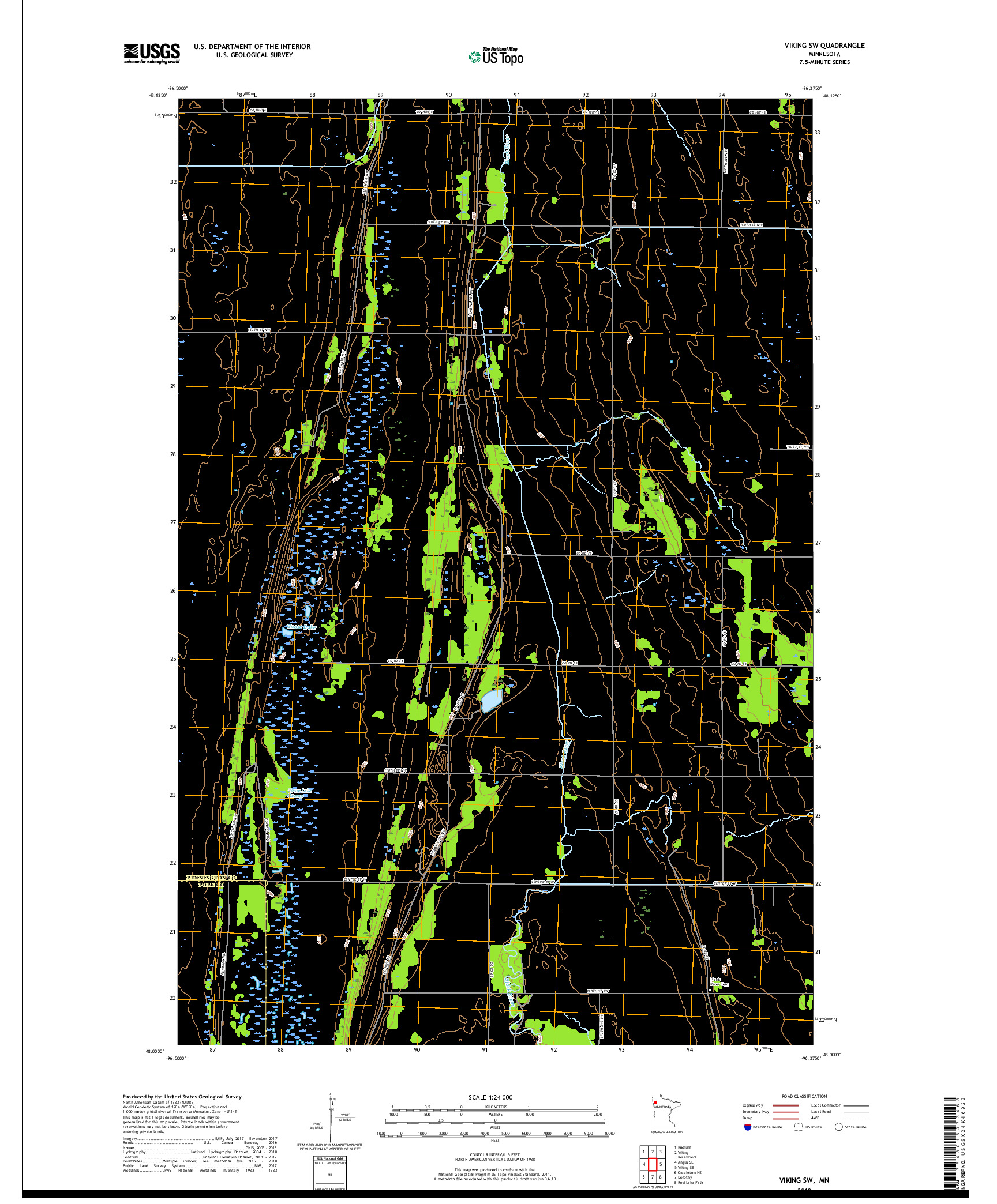 USGS US TOPO 7.5-MINUTE MAP FOR VIKING SW, MN 2019