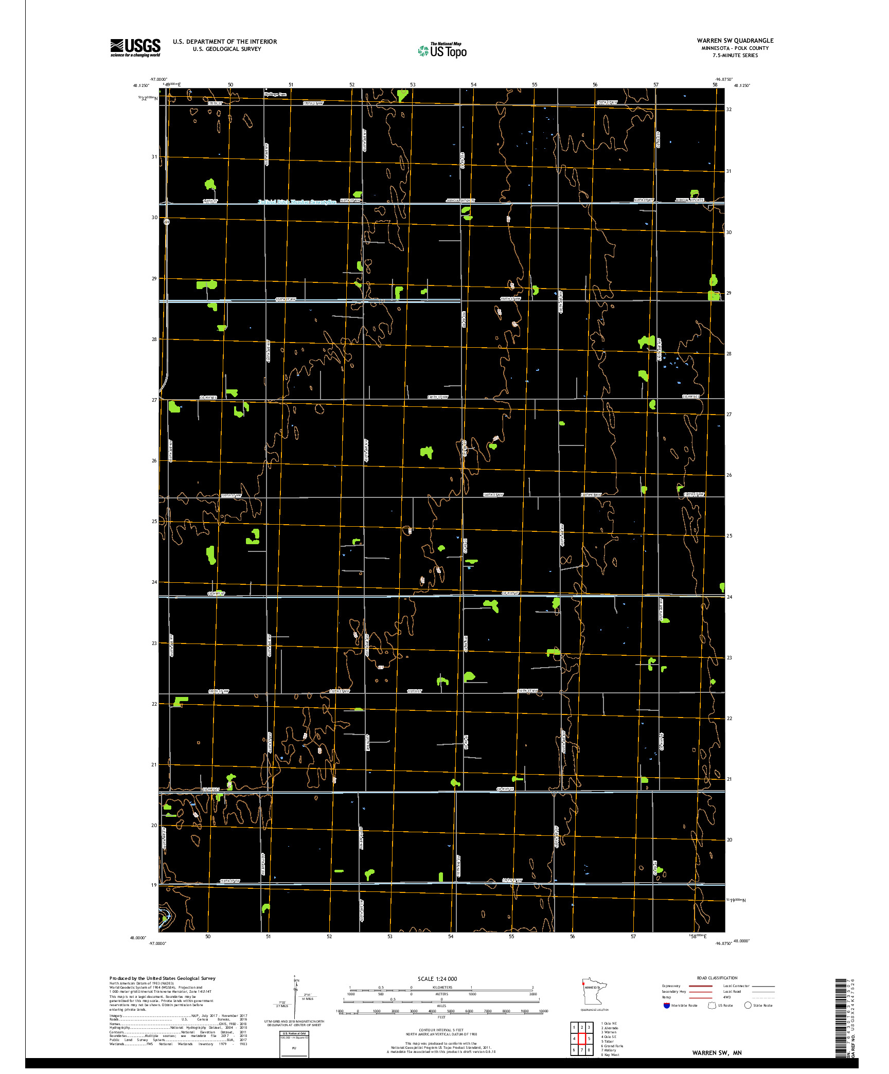 USGS US TOPO 7.5-MINUTE MAP FOR WARREN SW, MN 2019